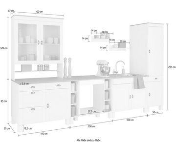 Home affaire Küchen-Set »Oslo«, (7-St), Breite 350 cm, aus massiver Kiefer, 23 mm starke Arbeitsplatte