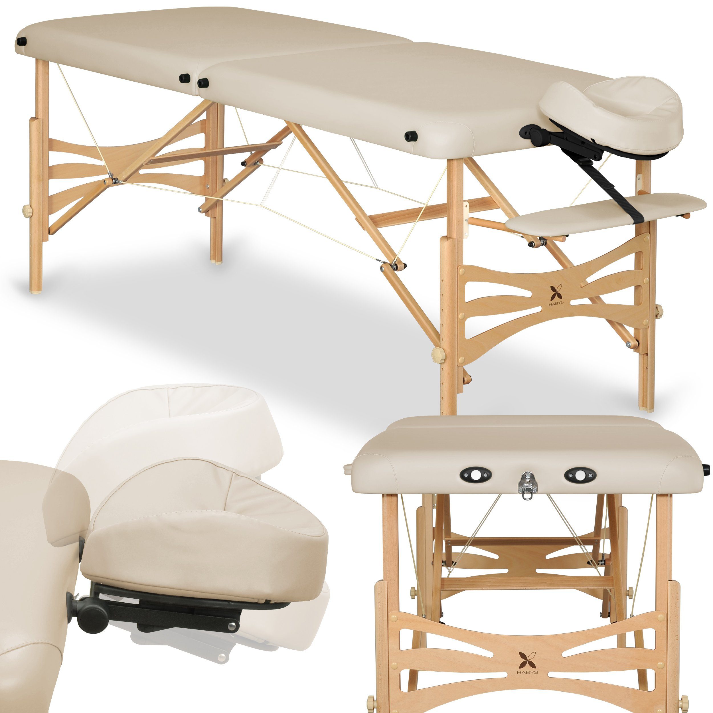 Habys Massageliege Panda Mobile Kosmetikliege Massagetisch Tragbar Klappbar Beige 180x60
