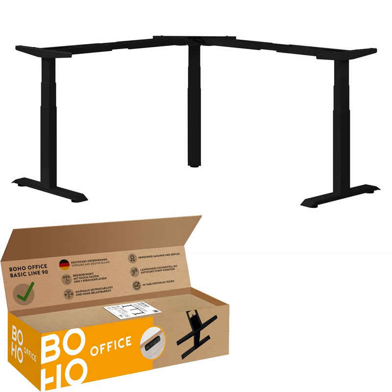 boho office® Eckschreibtisch Basic Line 90 (Tischgestell Schwarz), Stehschreibtisch elektrisch höhenverstellbar mit 3 Speicherplätzen