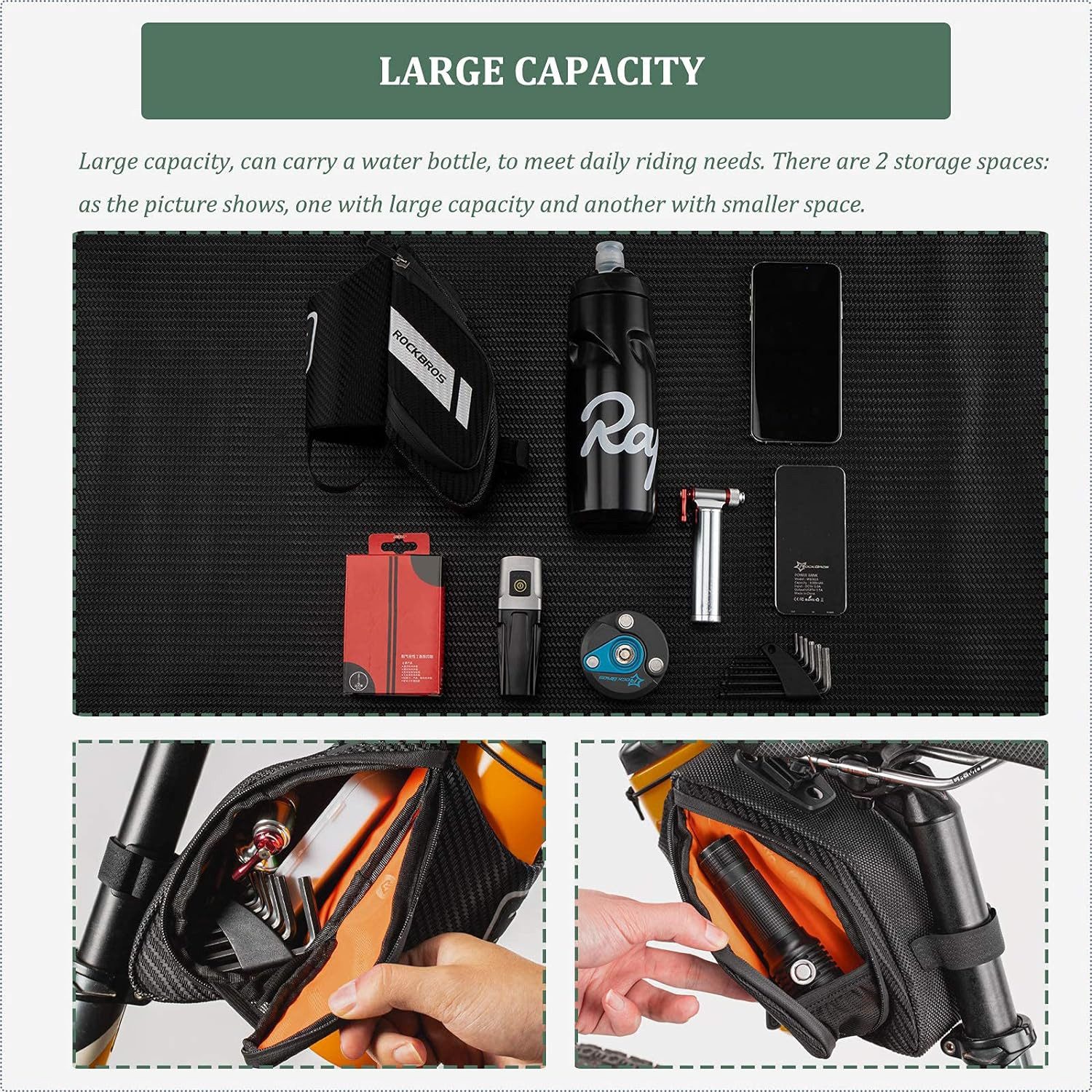 ROCKBROS Fahrradtasche Fahrradsatteltasche mit Flaschenhalter, ca. 1L, Reflektierend Fahrradsitz Tasche für MTB, Rennrad, Faltrad
