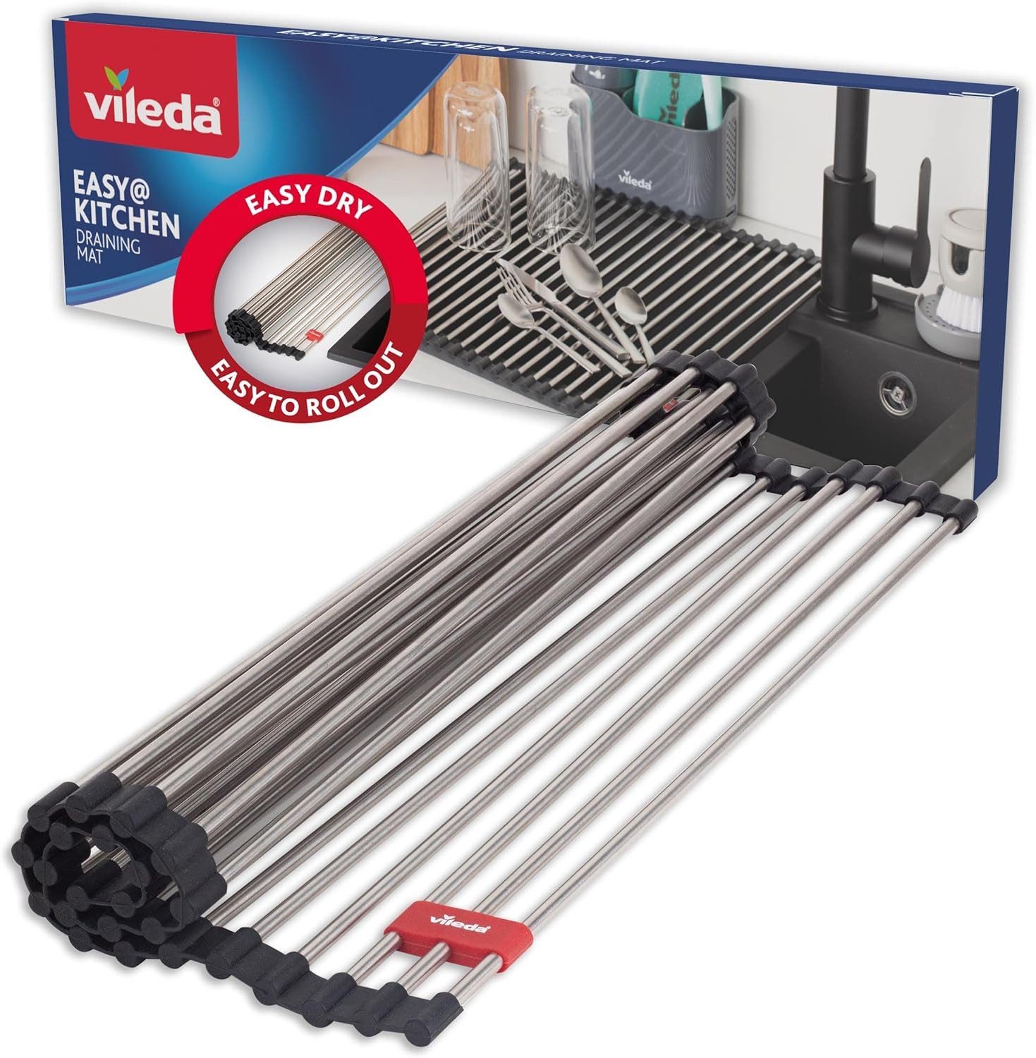 Vileda Geschirrständer Abtropfgitter Edelstahl, rollbar, Zubehör für Küche, Rollbar & Robust