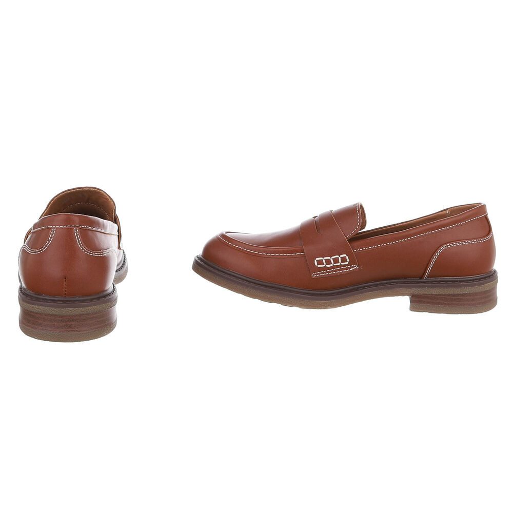 Ital-Design Damen Loafer Pennyloafer mit Blockabsatz Slipper (91742621) Blockabsatz Mokassins in Camel – Bild 5 von 5