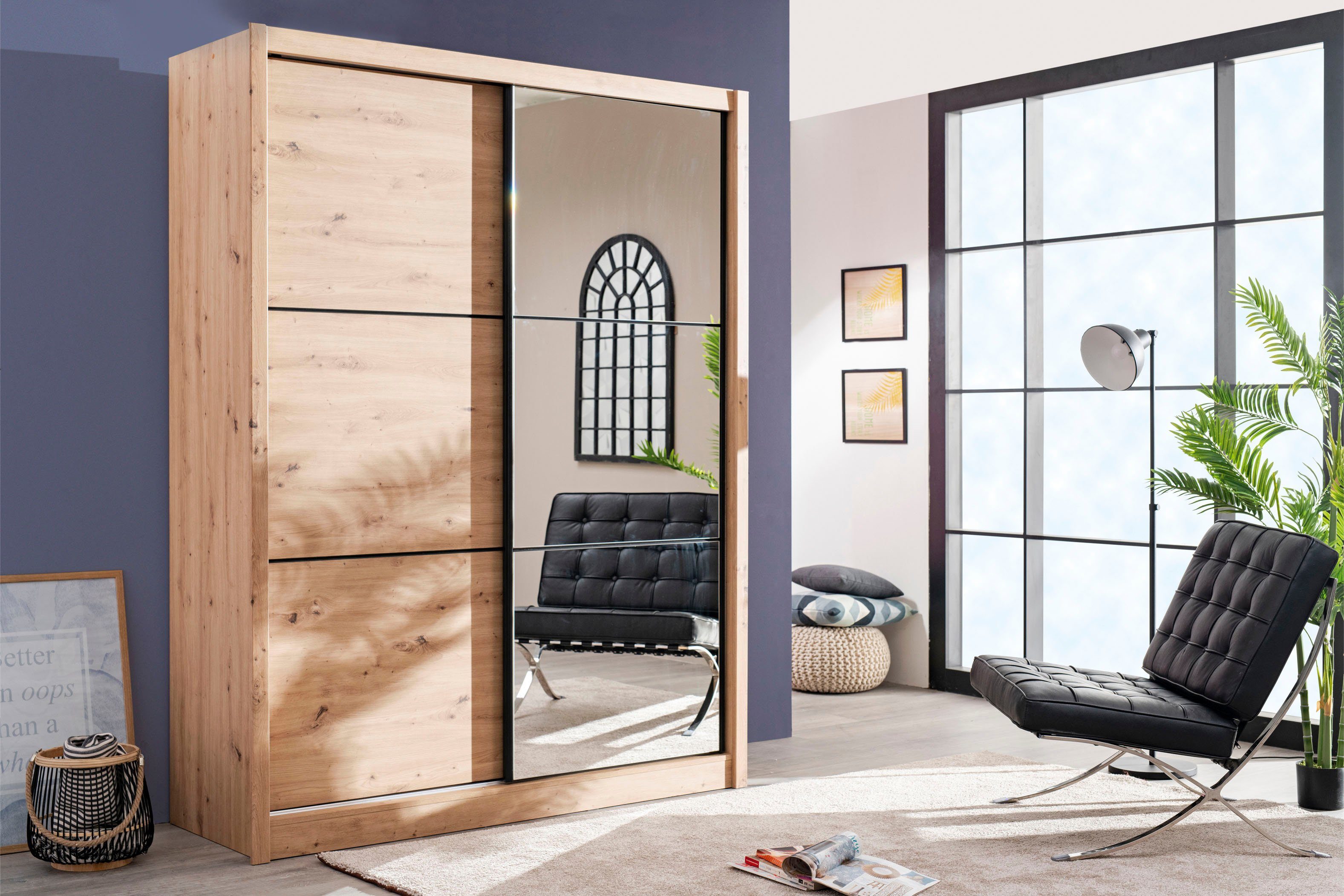 Home affaire Schwebetürenschrank Navara Kleiderschrank mit Spiegel Wäscheschrank Garderobe mit großzügiger Innenausstattung, …