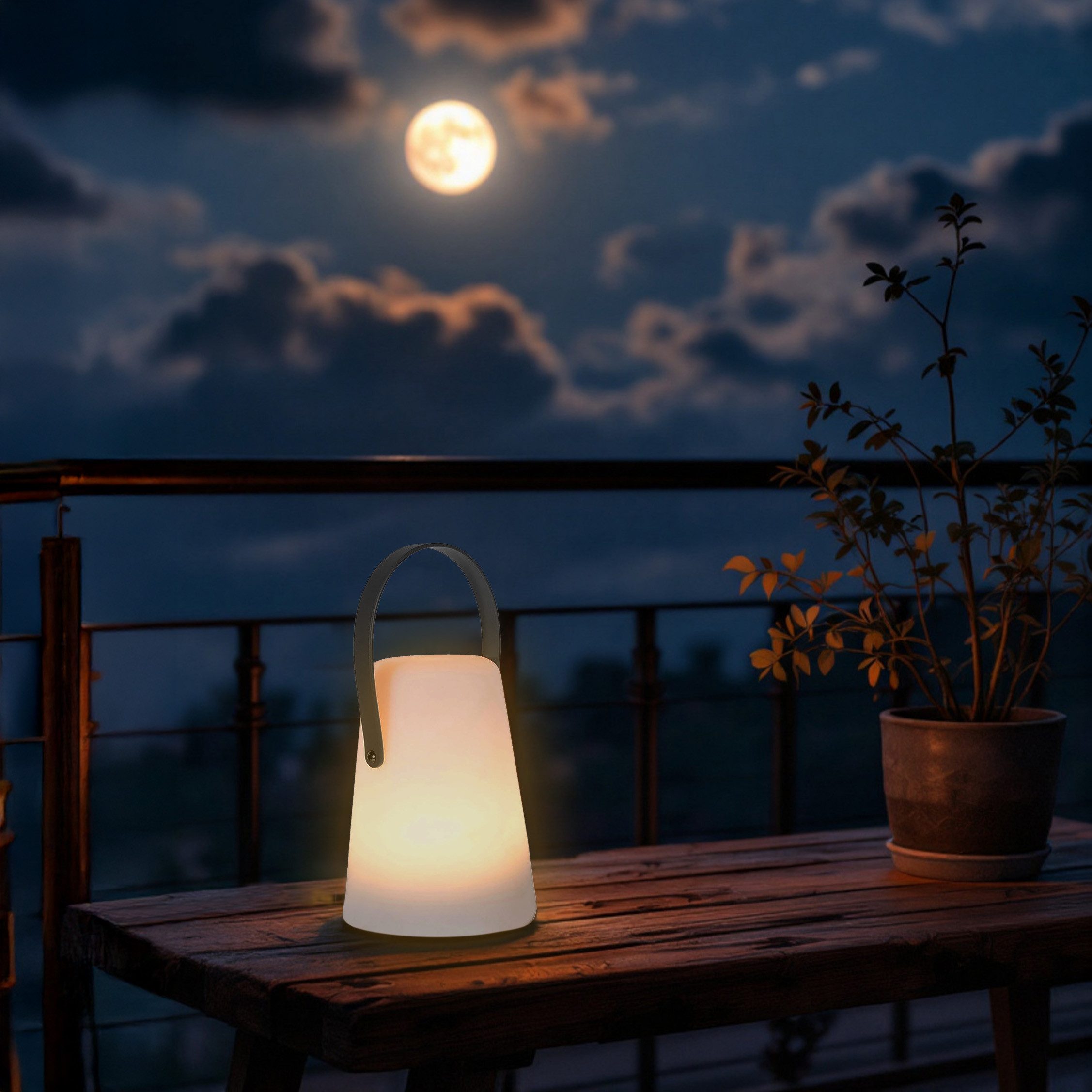 Spetebo Außen-Tischleuchte LED Tischlampe mit Lederband konisch rund, mit Timer, LED fest integriert, warm weiß, Gartenlampe