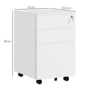 Vinsetto Rollcontainer Aktenschrank mit 3 Schubladen, Büroschrank, Bürocontainer mit Schloss, (Druckschrank, 1 St., Büroschrank), für A4-Format, Stahl, 37 x 43,5 x 60 cm, Weiß