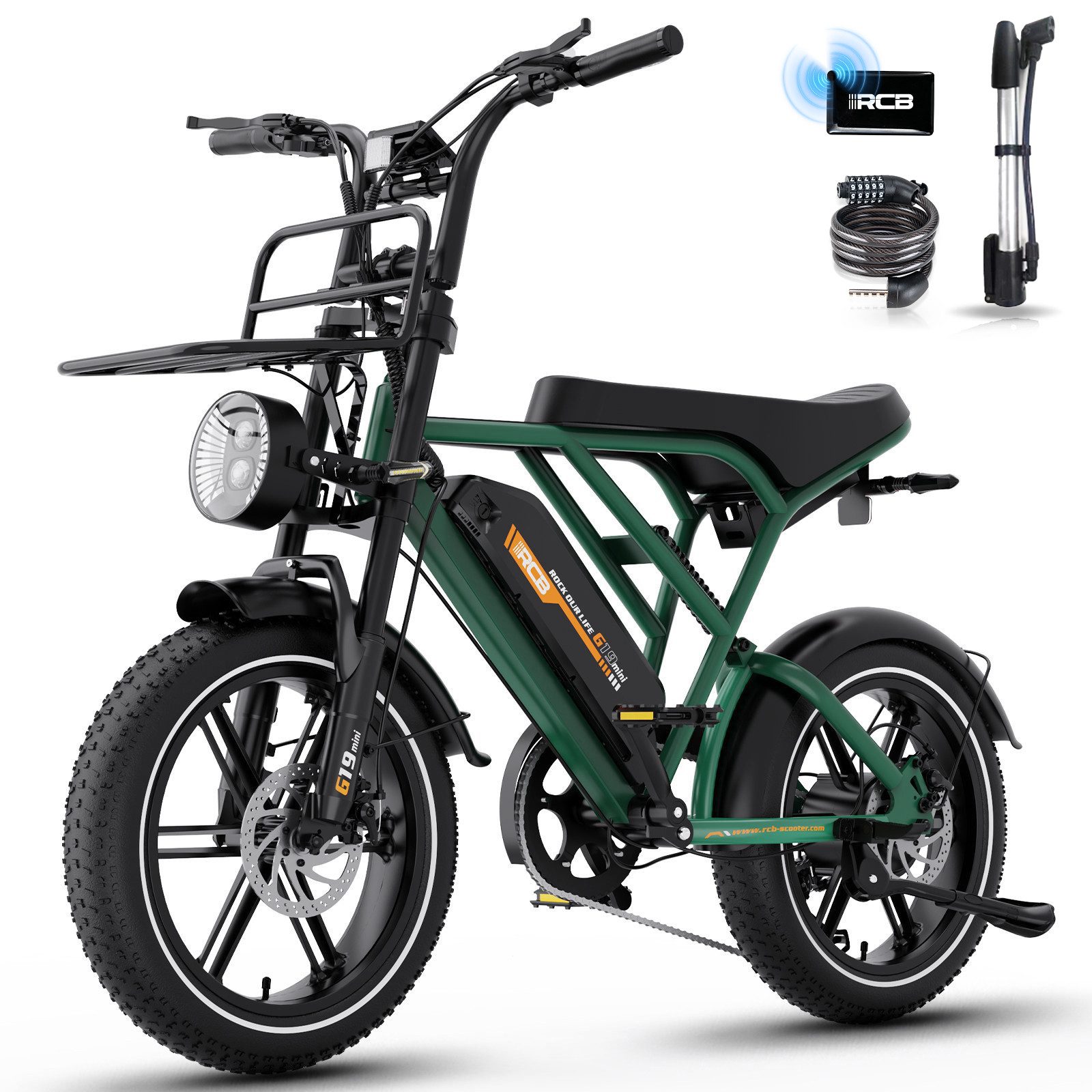 RCB E-Bike Pedelec G19 mini Elektrofahrrad,16x4,0Zoll,Richweite 70-80 km,36V 13Ah,APP&NFC, 7 Gang, Heckmotor, 468 Wh, 630 W Spitzenleistung, Drehmomentsensor