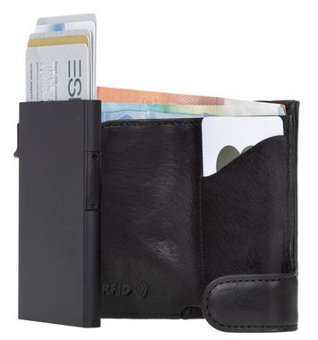 Tony Perotti Mini Geldbörse Geldbeutel Kartenbörse Damen Herren Smart Wallet Furbo RFID Schutz, Portemonnaie Lederbörse klein Börse echtes Leder + Schlüsselbörse