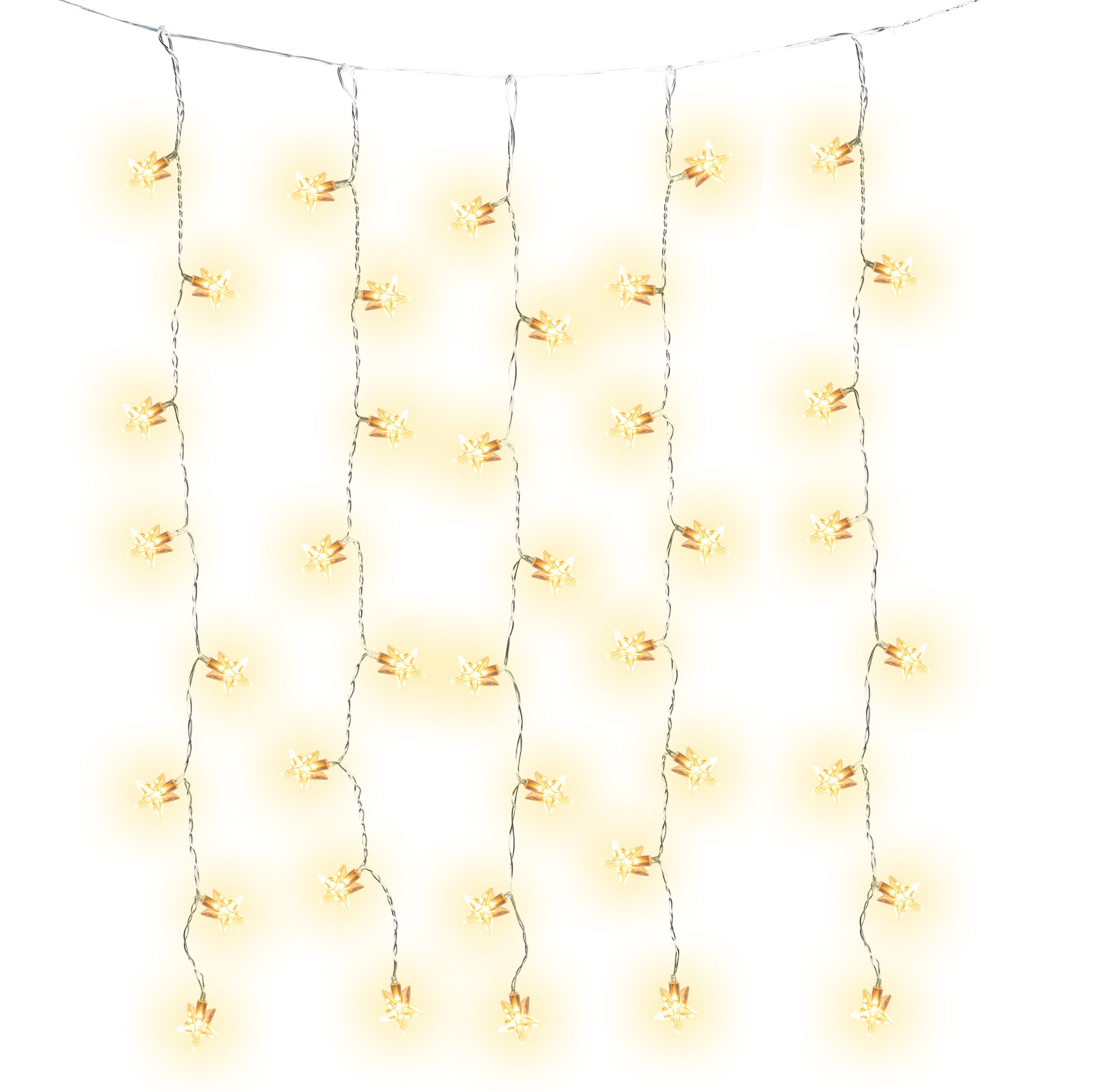 Spetebo LED-Lichtervorhang warm weiß mit Timer - 80 x 60 cm, 40-flammig, Sternenvorhang mit 40 beleuchteten Sternen Batterie betrieben