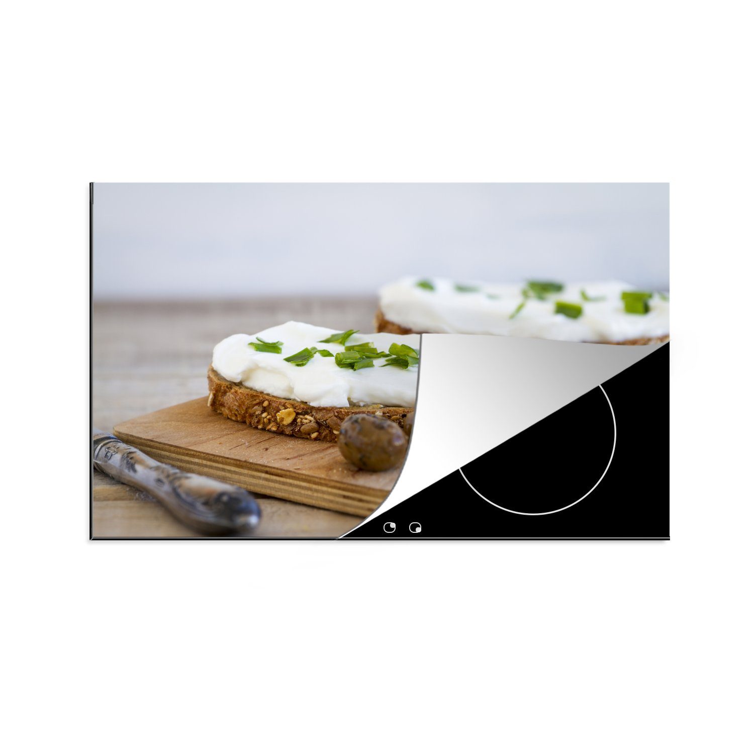 MuchoWow Herdblende-/Abdeckplatte Brot mit Schmelzkäse, Vinyl, (1 tlg), 81x52 cm, Induktionskochfeld Schutz für die küche, Ceranfeldabdeckung