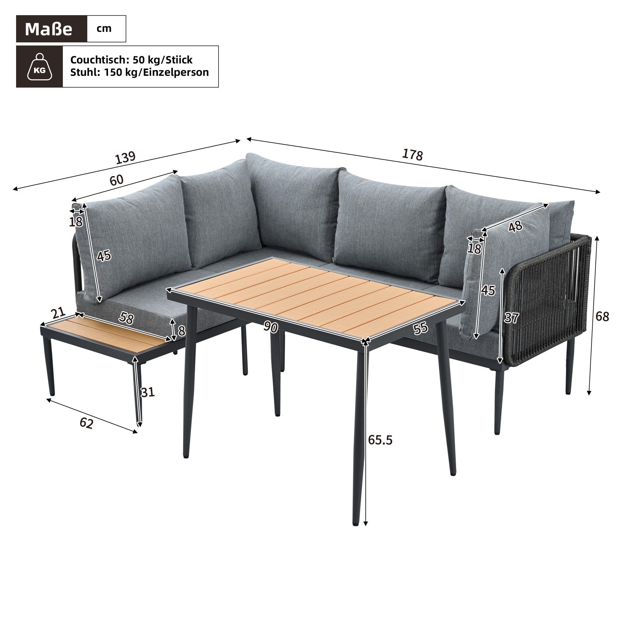 Ulife Gartenlounge-Set Garten-Essgruppe,Gartenmöbel Set für 4 günstig online kaufen