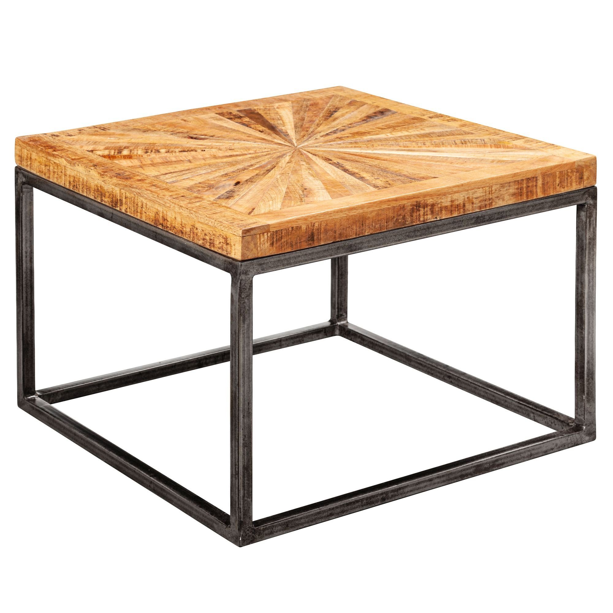 Wohnzimmertisch cm 55x40x55 Tisch Couchtisch Modern Massivholz WL5.951 (Mango Wohnling Kaffeetisch Metallgestell), Quadratisch,
