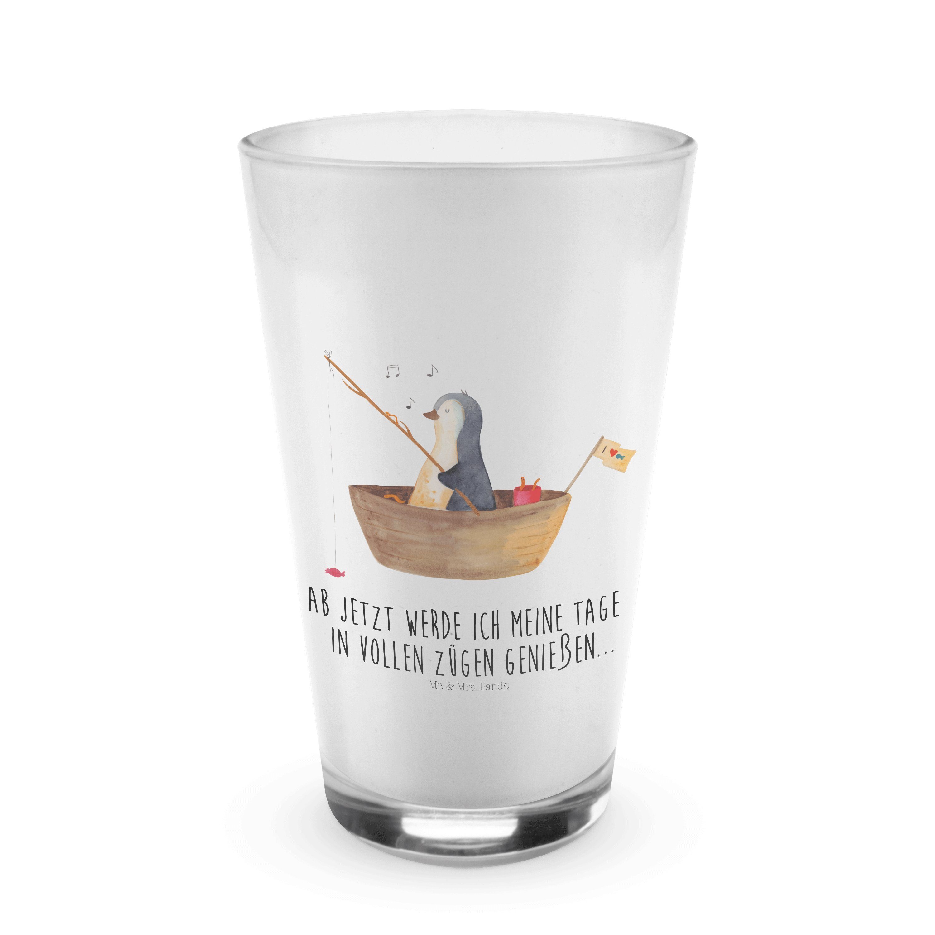 Mr. & Mrs. Panda Glas Pinguin Angelboot - Transparent - Geschenk, Lebenslust, Cappuccino Gl, Premium Glas | Gläser