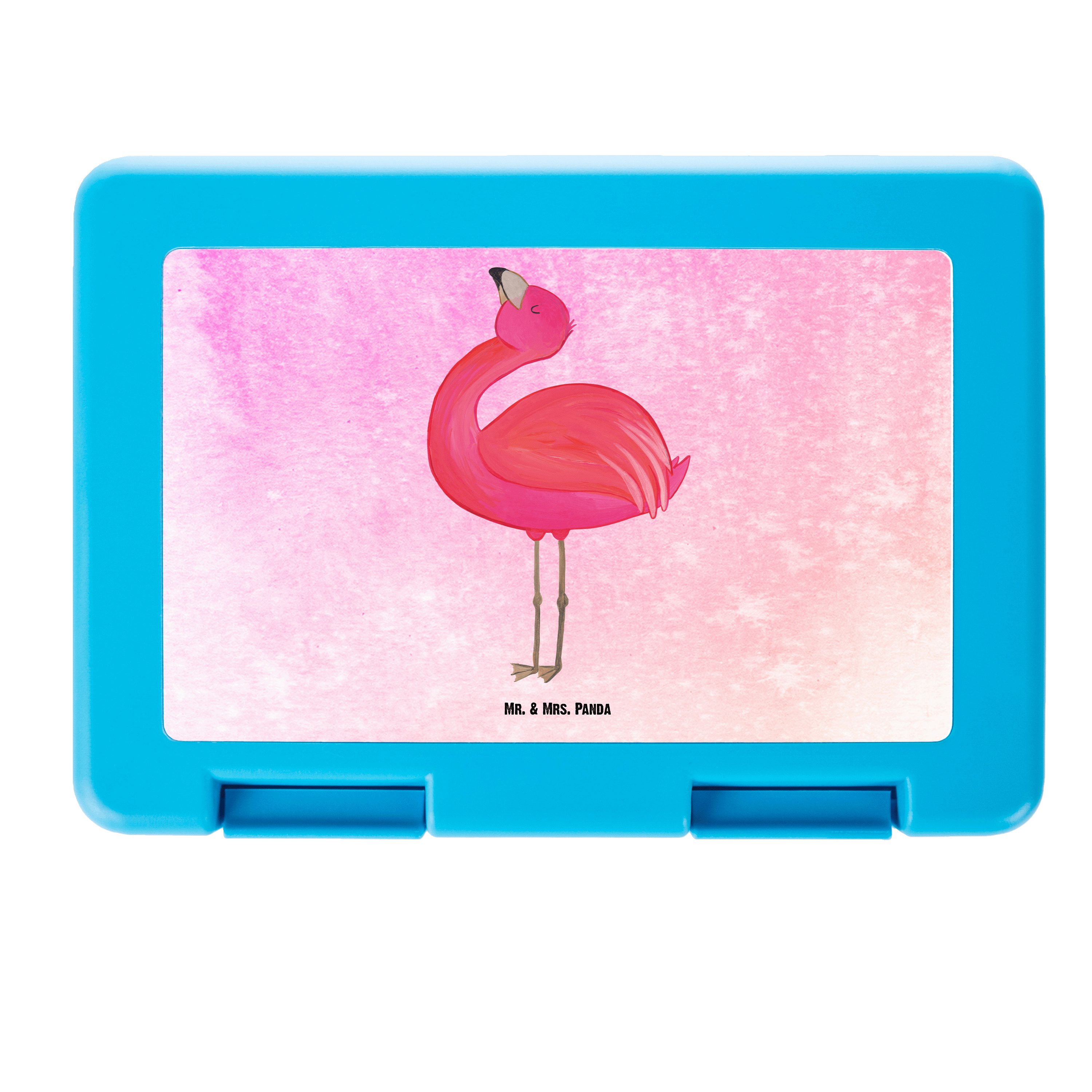 Mr. & Mrs. Panda Butterdose Flamingo stolz - Aquarell Pink - Geschenk, Brotzeitbox, Butterbrotdos, Premium Kunststoff, (1-tlg)