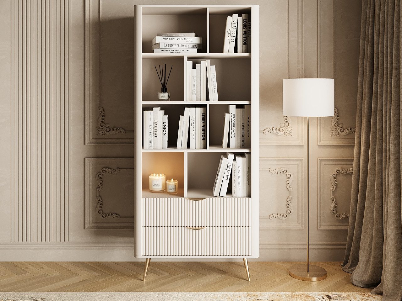 GrainGold Standregal Latina, Set, Bücherregal, Breite 88 cm, Metallbeine, Laminierte Platte