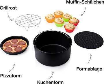 PRINCESS Küchenmaschinen Zubehör-Set 182011 (Backform+Grillrost+Pizzapfanne+6 Muffin-Formen), Zubehör für Aerofryer-Modelle 182020, 182021