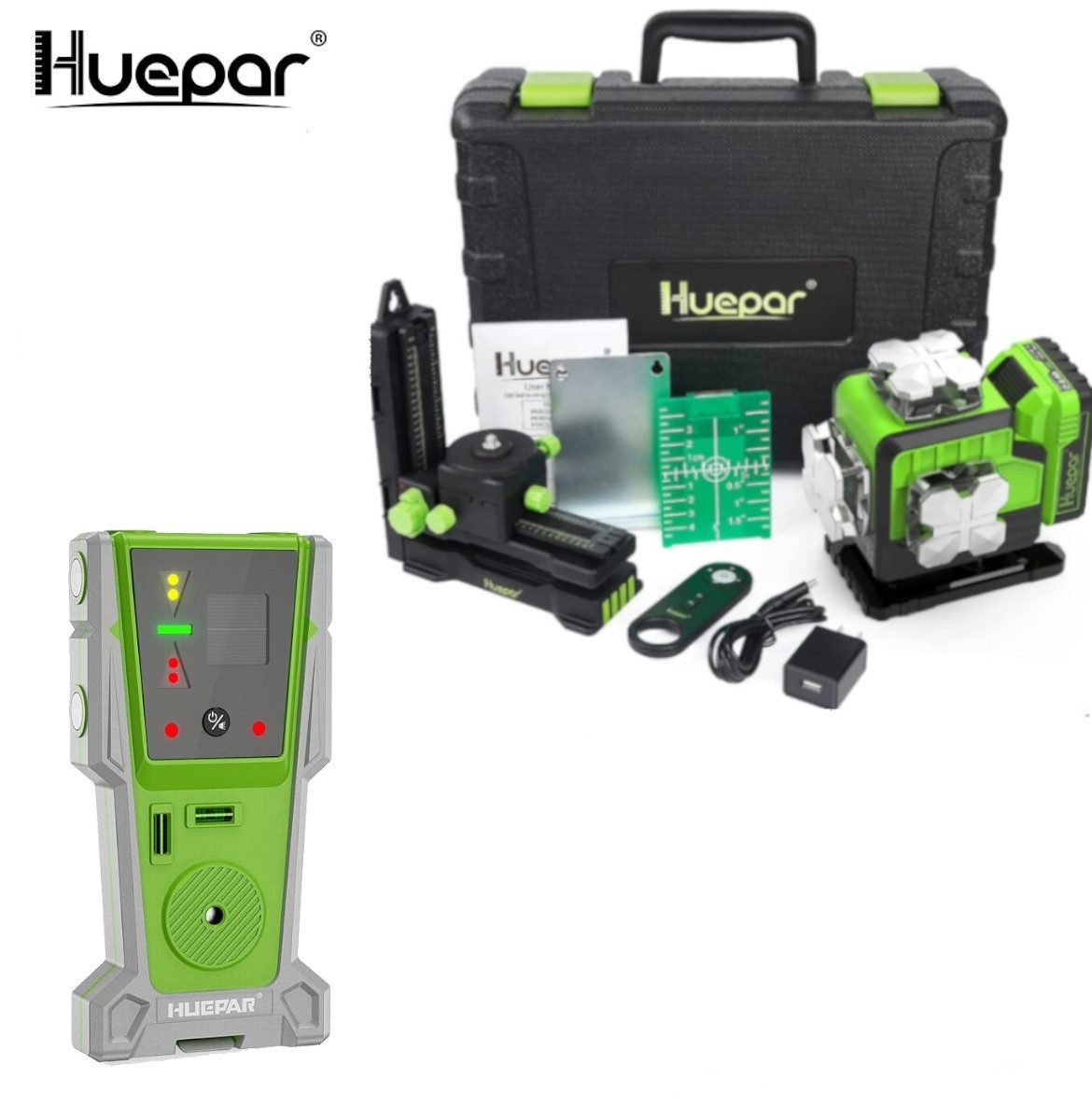 Huepar Kreuzlinienlaser Huepar P04CG 4D Kreuzlinienlaser mit Fernbedienung im Koffer