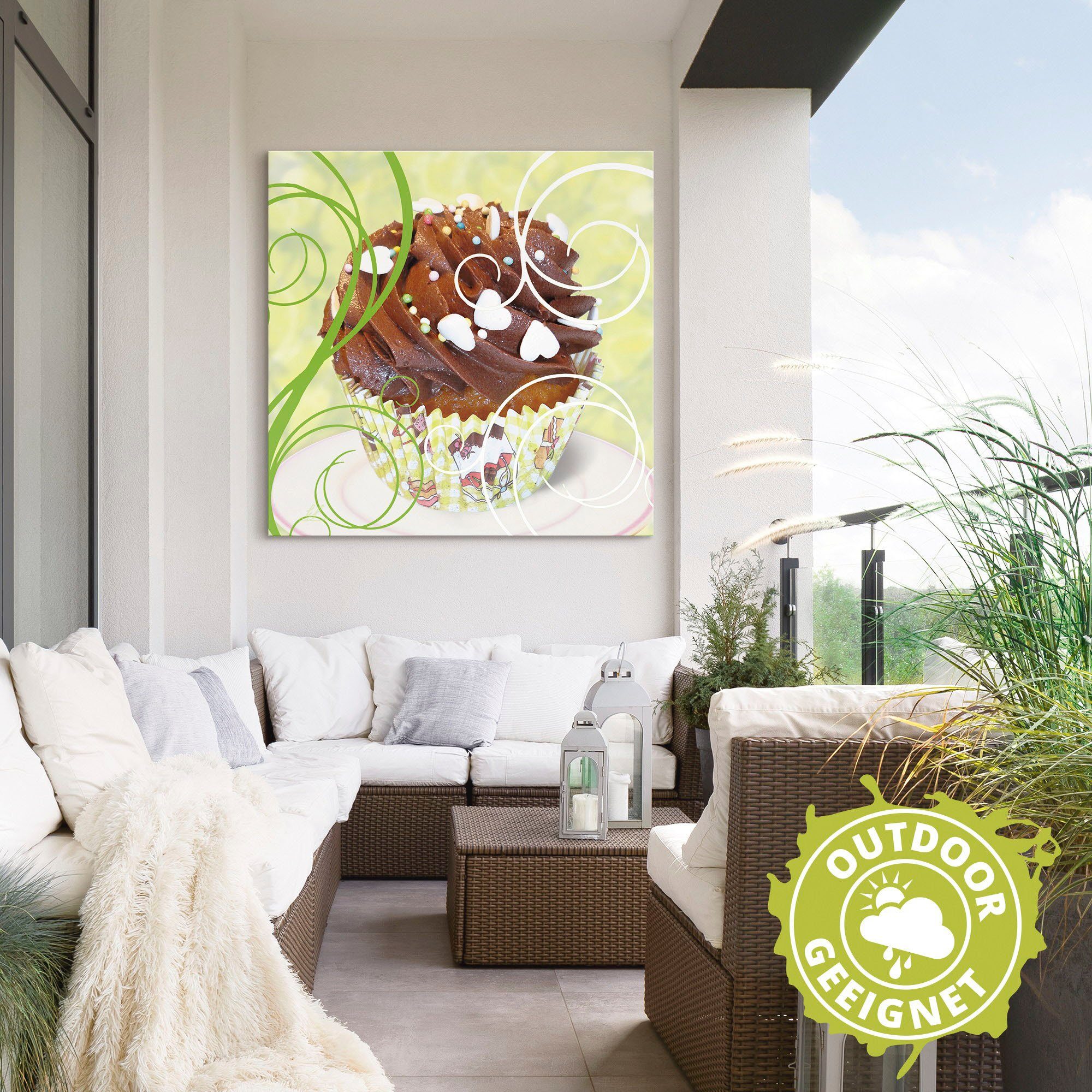 Artland Wandbild »Cupcake auf grün - Kuchen«, Süßspeisen (1 Stück), in vielen Größen & Produktarten - Alubild / Outdoorbild für den Außenbereich, Leinwandbild, Poster, Wandaufkleber / Wandtattoo auch für Badezimmer geeignet-HomeTrends