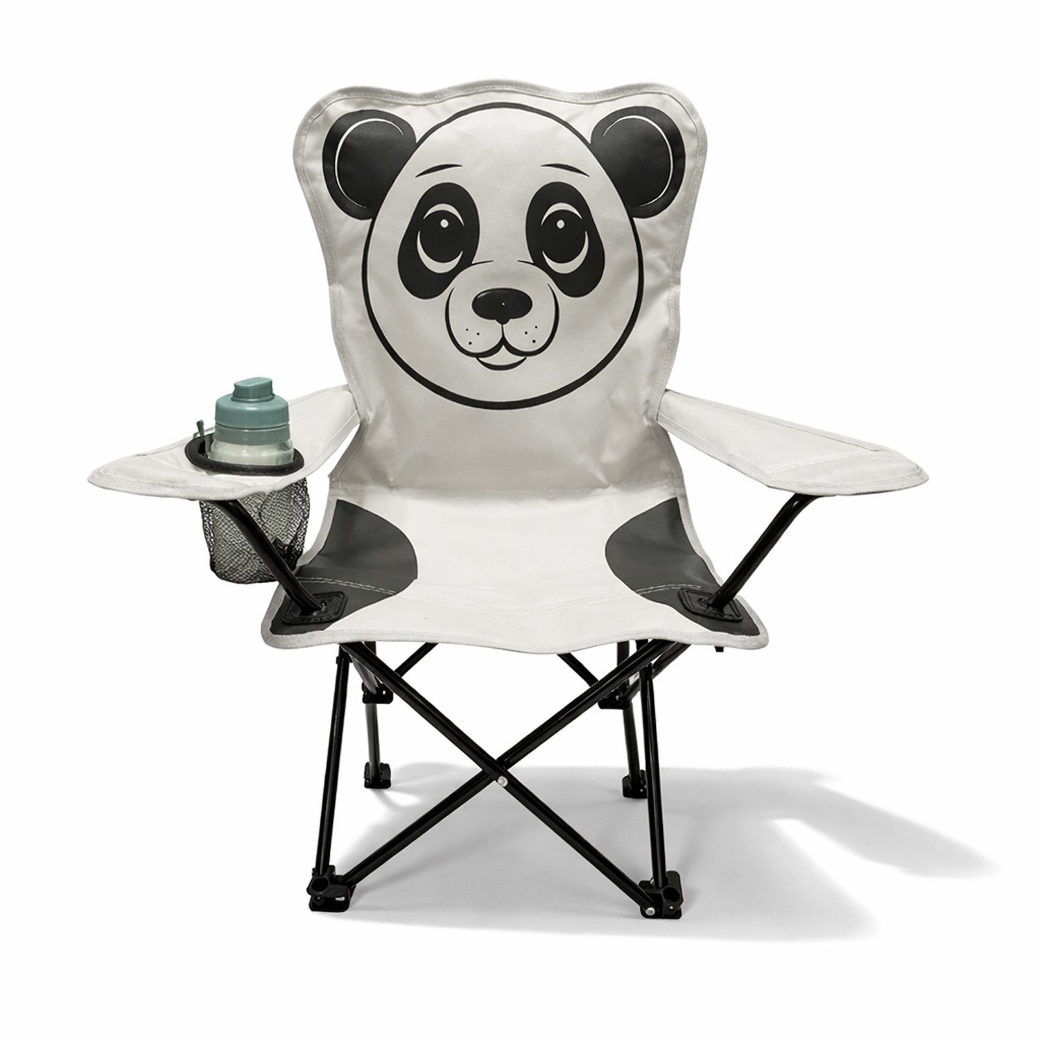 Mojawo Klappstuhl Kinder Anglersessel Hellgrau mit Getränkehalter und Tasche Motiv Panda