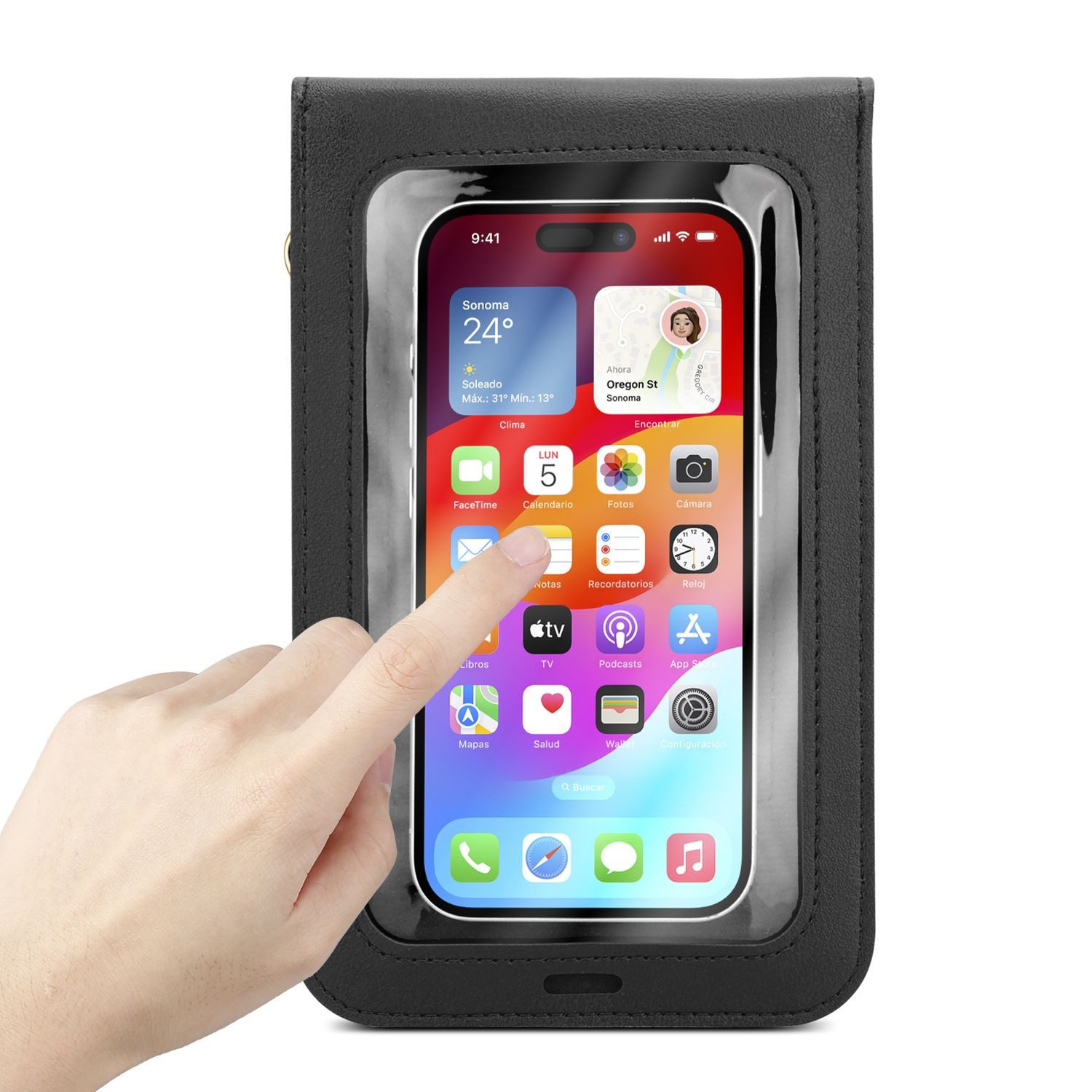 Cadorabo Handytasche für Smartphones bis Displaygröße 7 Zoll (1-tlg), Handytasche Universal bis 7 Zoll Umhängetasche Hülle mit Sichtfenster – Bild 3 von 5