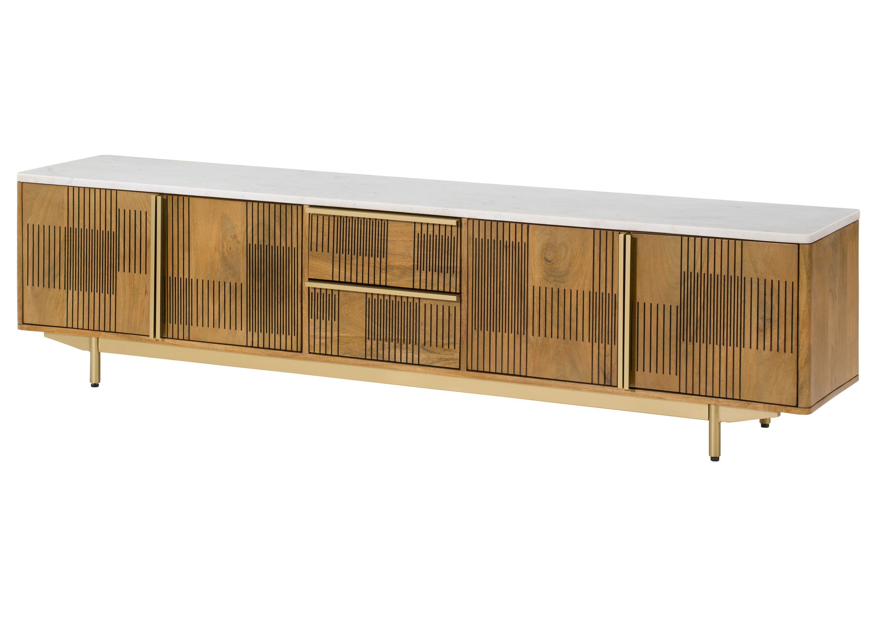 Massivmoebel24 TV-Board MIAMI (Massivholz), Mango 200x40x50 hellbraun geölt / Marmor weiß MIAMI #105