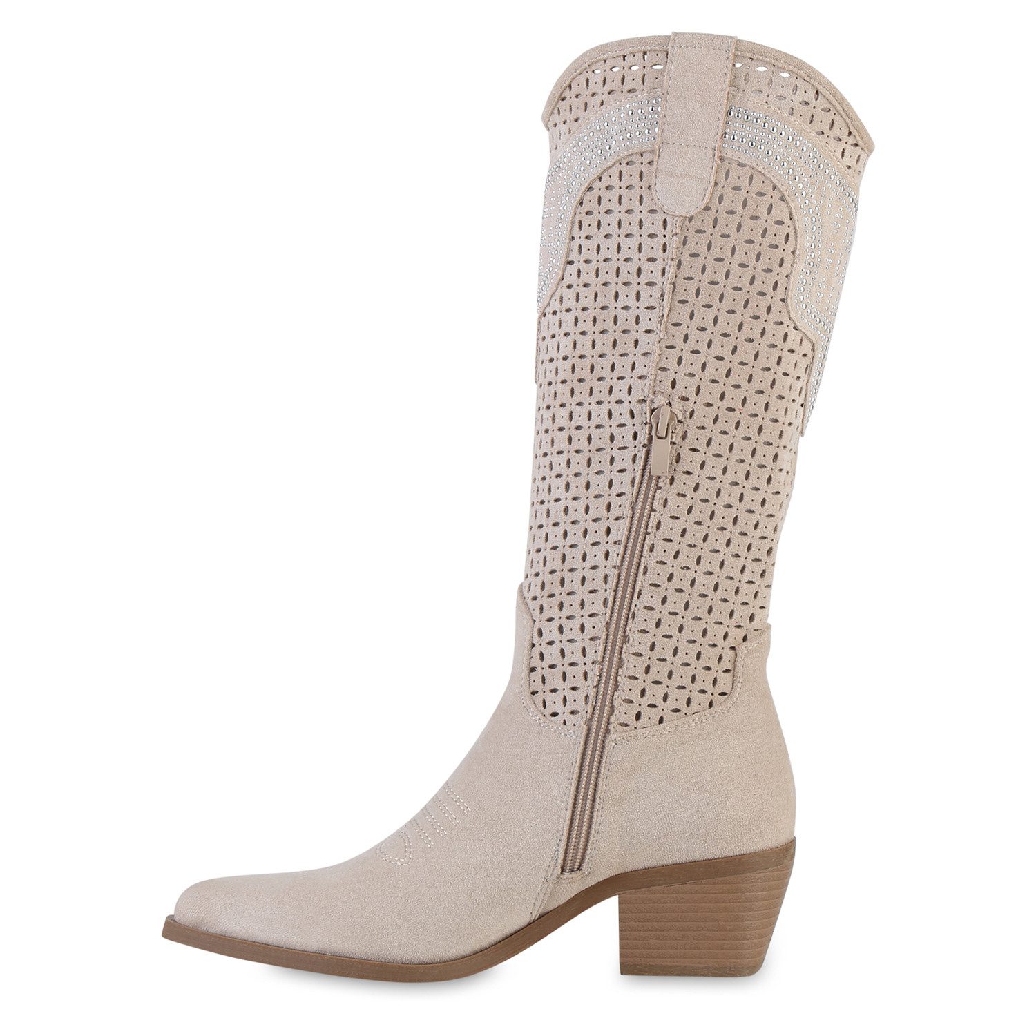 VAN HILL 841580 Cowboystiefel Damen Cowboystiefel Stiefel Spitze Cut-Outs H günstig online kaufen