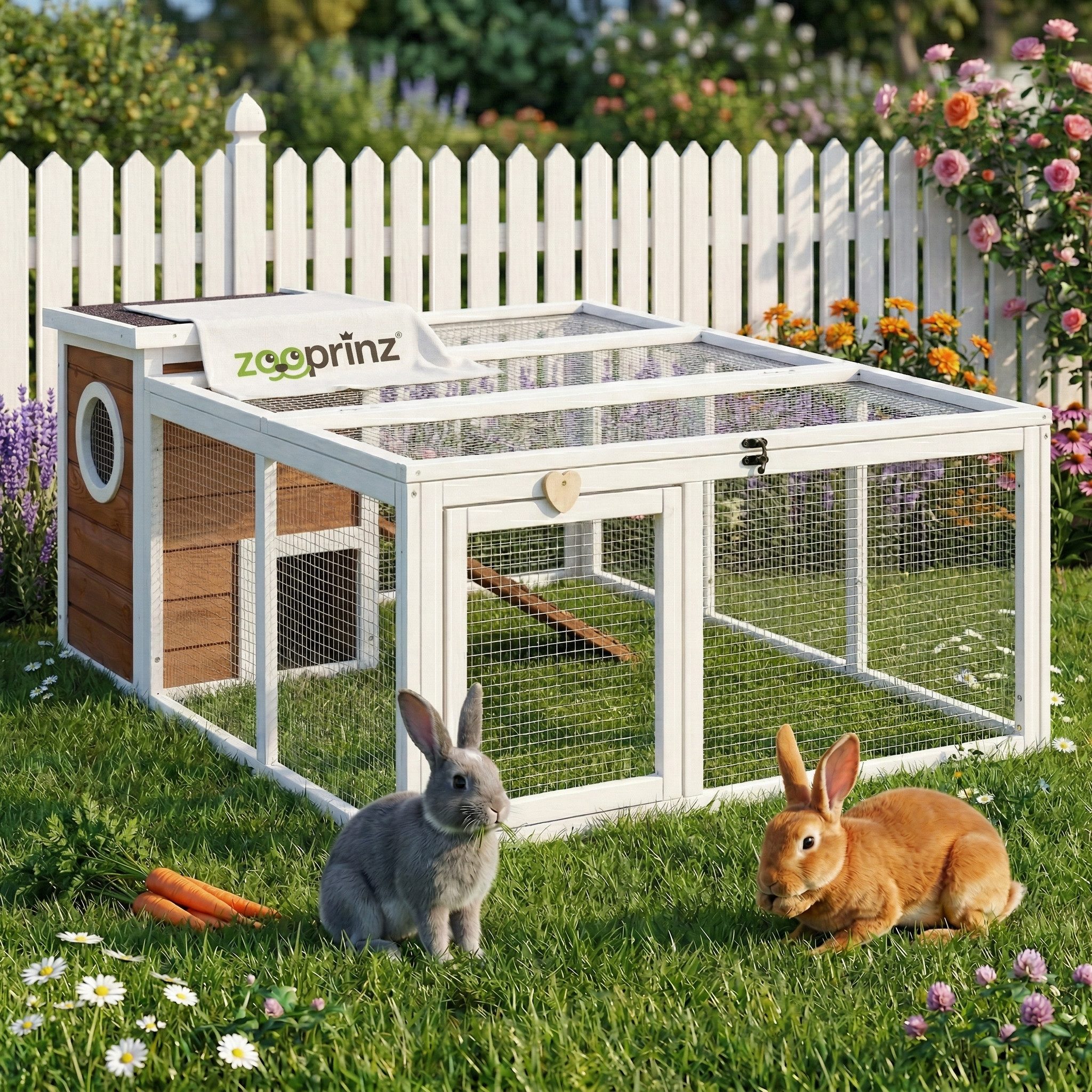 Zooprinz Freigehege Comfort mit Haus XXL, Wetterfest, Bitumen Klappdach