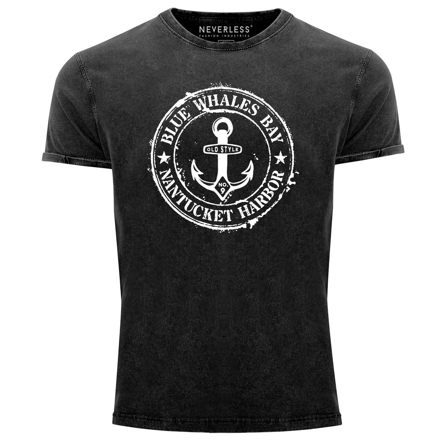 Herren Anker Anchor Vintage mit Neverless® Neverless schwarz Badge Shirt Printshirt Print-Shirt Motiv maritim Vintage Slim Retro Fit Look Print Used