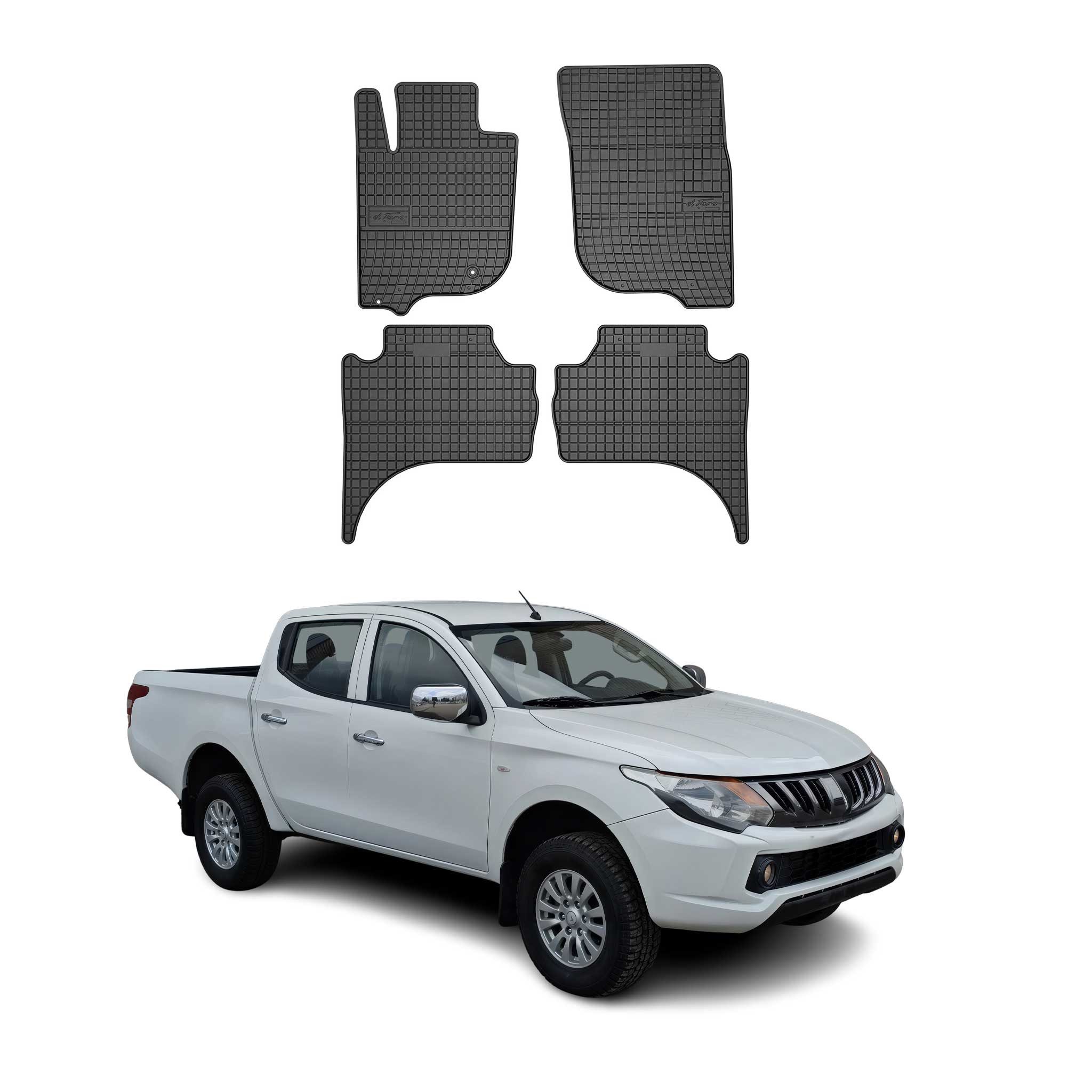 OMAC Auto-Fußmatten für Mitsubishi L200 2019-2025 Gummimatten Schwarz (4 St), für Mitsubishi L200 2019-2025 Mitsubishi L200 2019-2025, Antirutsch,Wasserfest,Einfache Installation