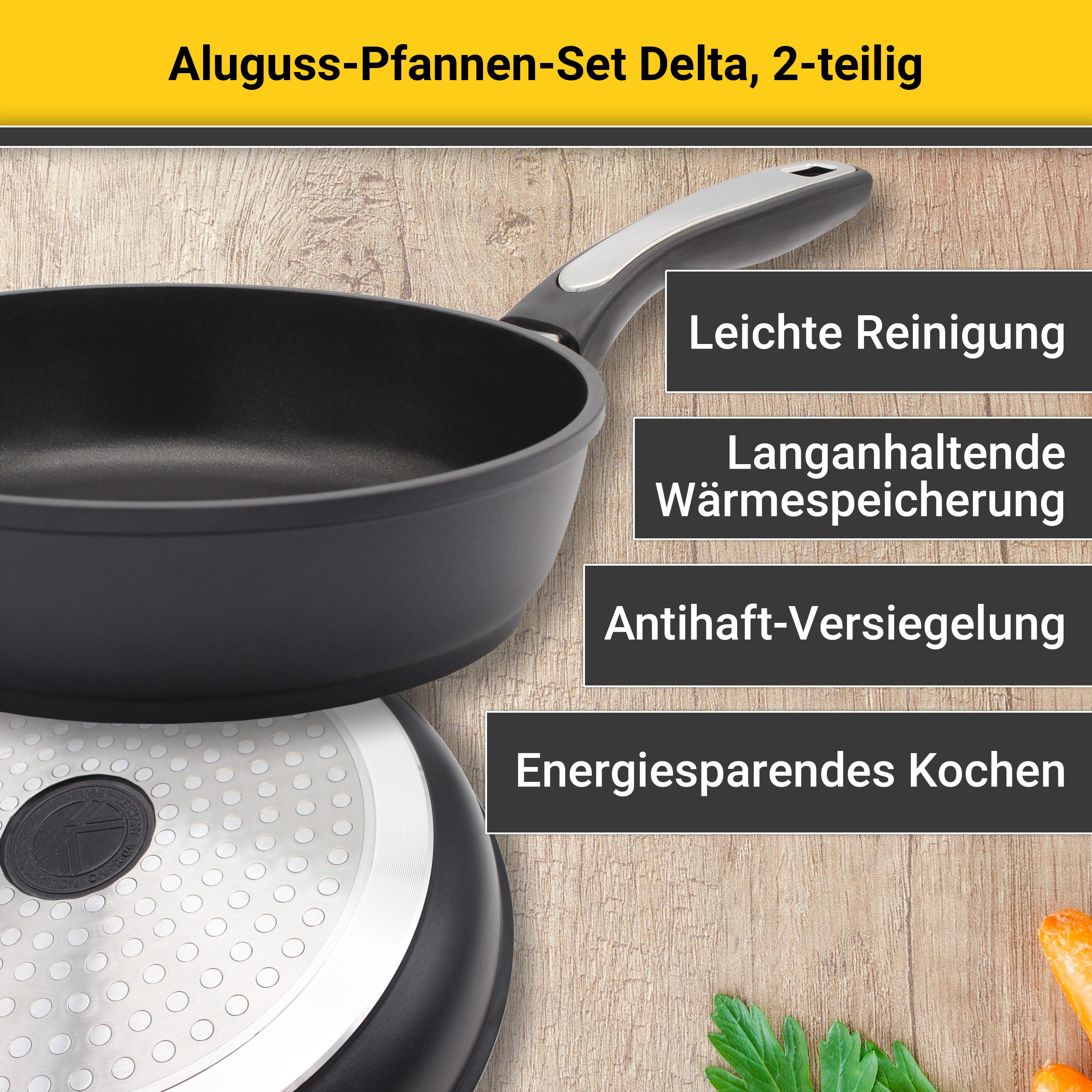 Krüger Pfannen-Set Delta, Aluminiumguss (Set, 2-tlg), Ø 24/28 cm, Induktion