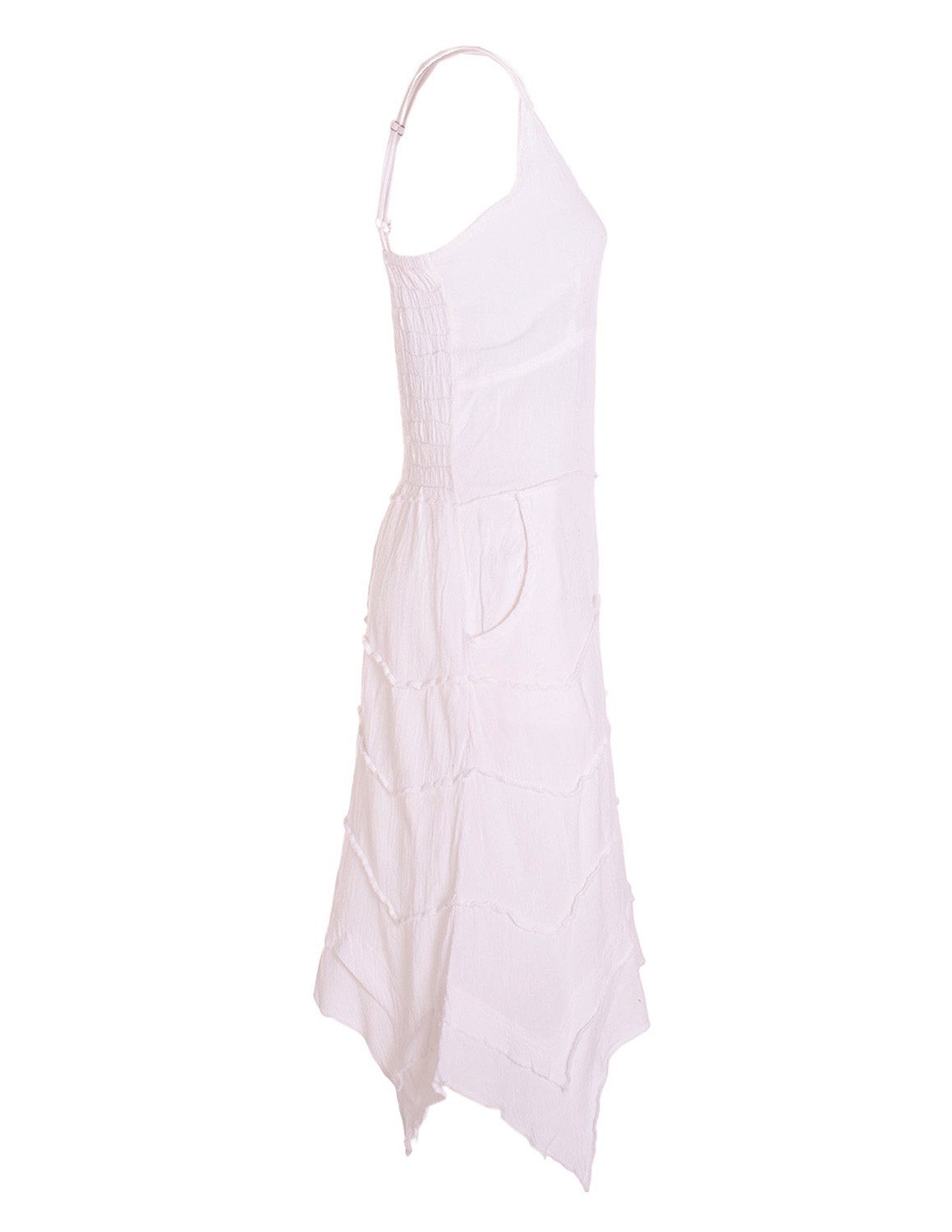 Vishes Sommerkleid Damen Träger Patchwork Zipfelsaum Baumwolle Gewebt Alternative Mode, Boho, Hippie, Ethno, Festival