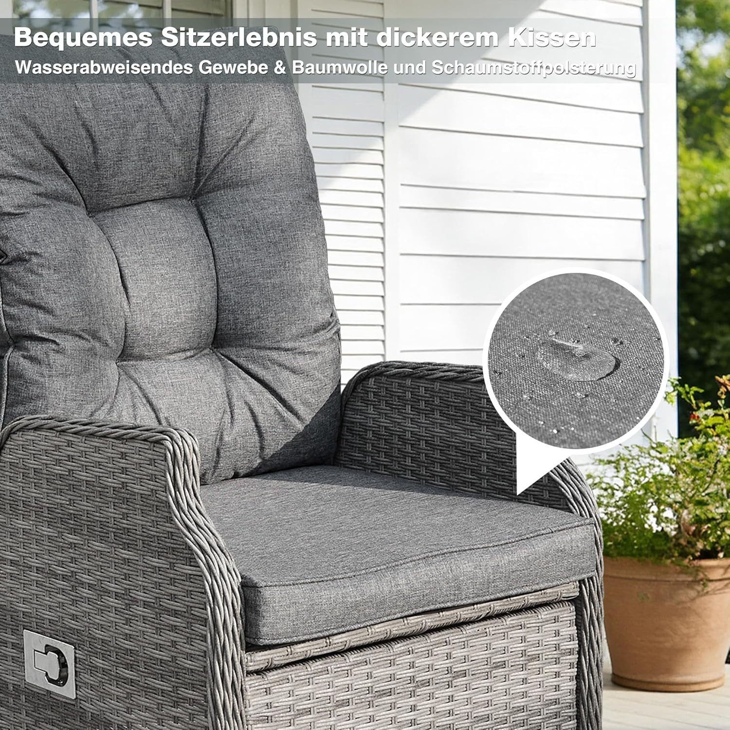 HOMECALL Esszimmerstuhl Rattan Gartensessel verstellbar, Rattansessel, Essstuhl Lounge Sessel (verstellbarer Rückenlehne, wetterfest, dick gepolsterte Kissen, 2 St), für Garten, Balkon & Terrasse, COMLAX FIELD