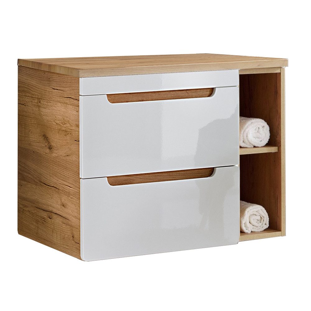 Lomadox Waschbeckenschrank LUTON-56 weiß mit Wotan Eiche Nb. 81/61,5/46 cm günstig online kaufen