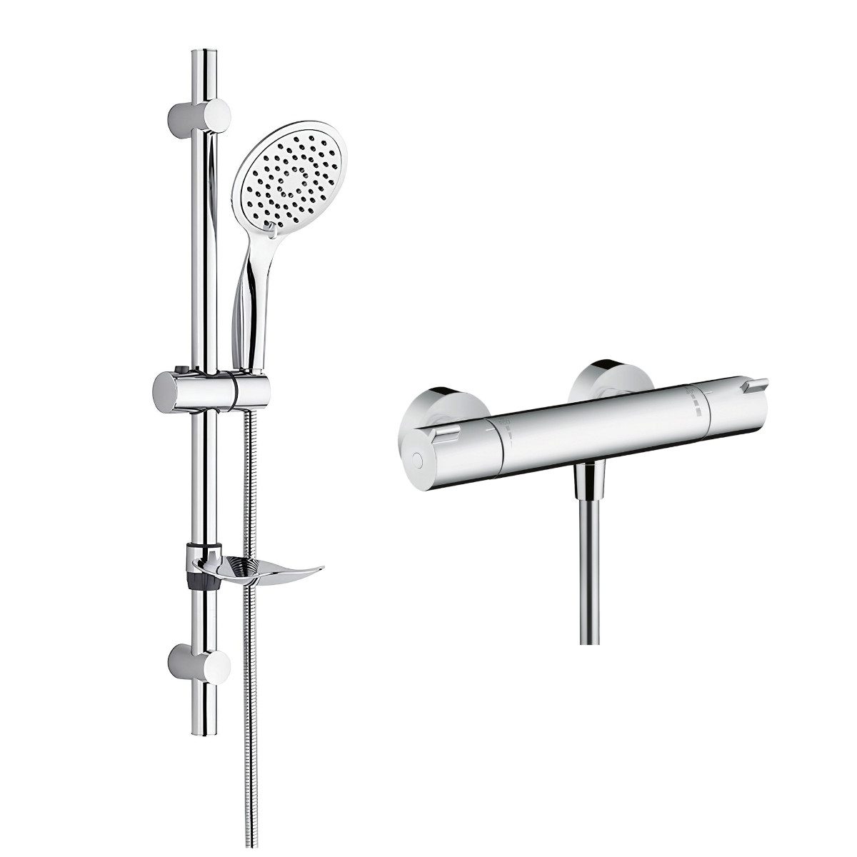 hansgrohe Duscharmatur Duschsystem mit Thermostat Ecostat 1001CL, Regendusche oder Handbrause (Spar-Set) EcoStop & 40°C Sicherheitssperre, Armatur in chrom, Wandmontage