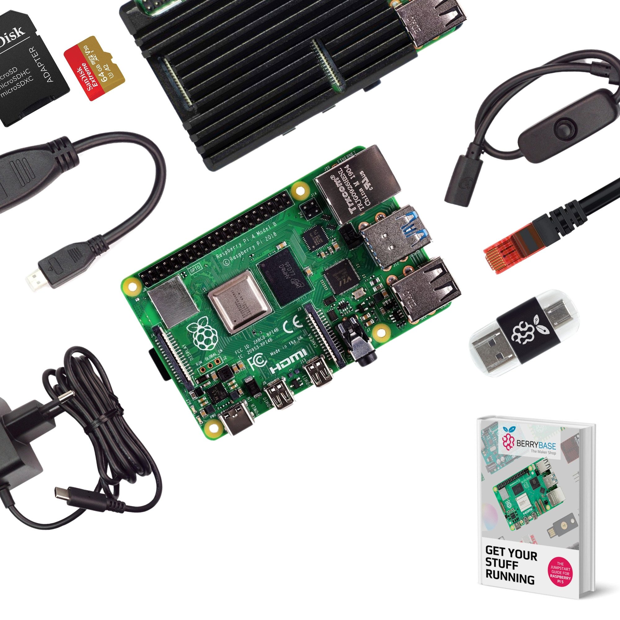 BerryBase Raspberry Pi 4B 8GB Kit - Mini PC, Micro HDMI, USB-C Mini-PC Barebone