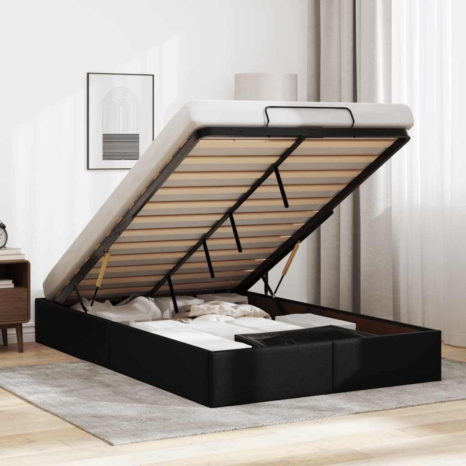 LuxusKollektion Stauraumbett Ottoman-Bett mit Stauraum Kunstleder 120x200 Schwarz