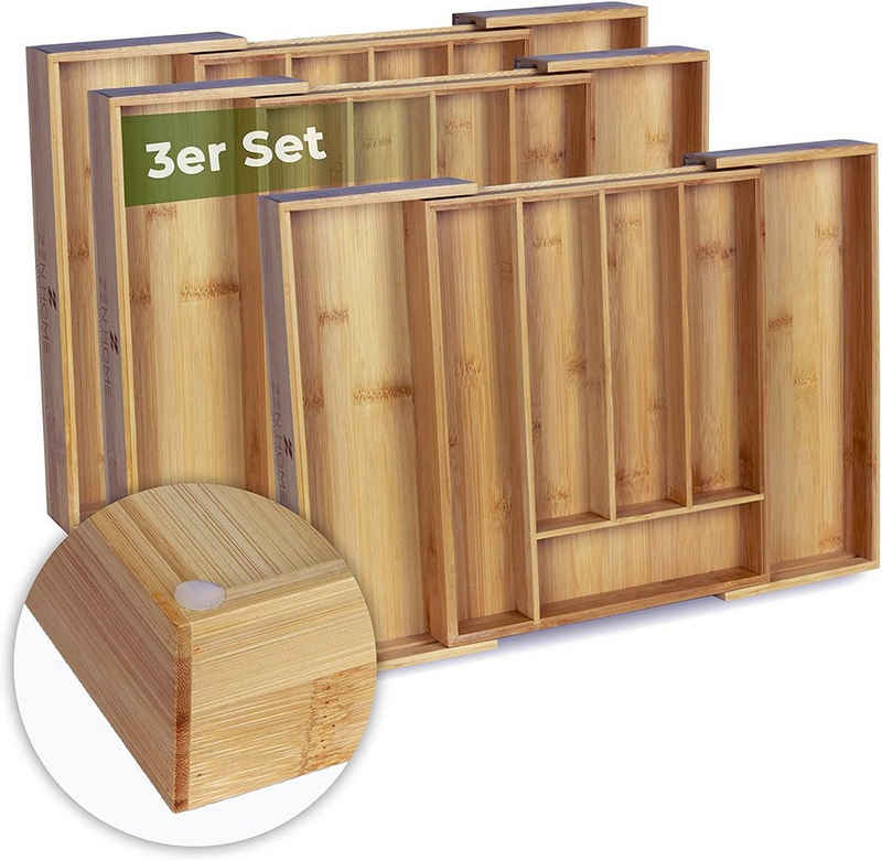 ZEN HOME - smart living - Besteckkasten für Schubladen - mit Noppen - ausziehbar 5-7 Fächer - 3er Set