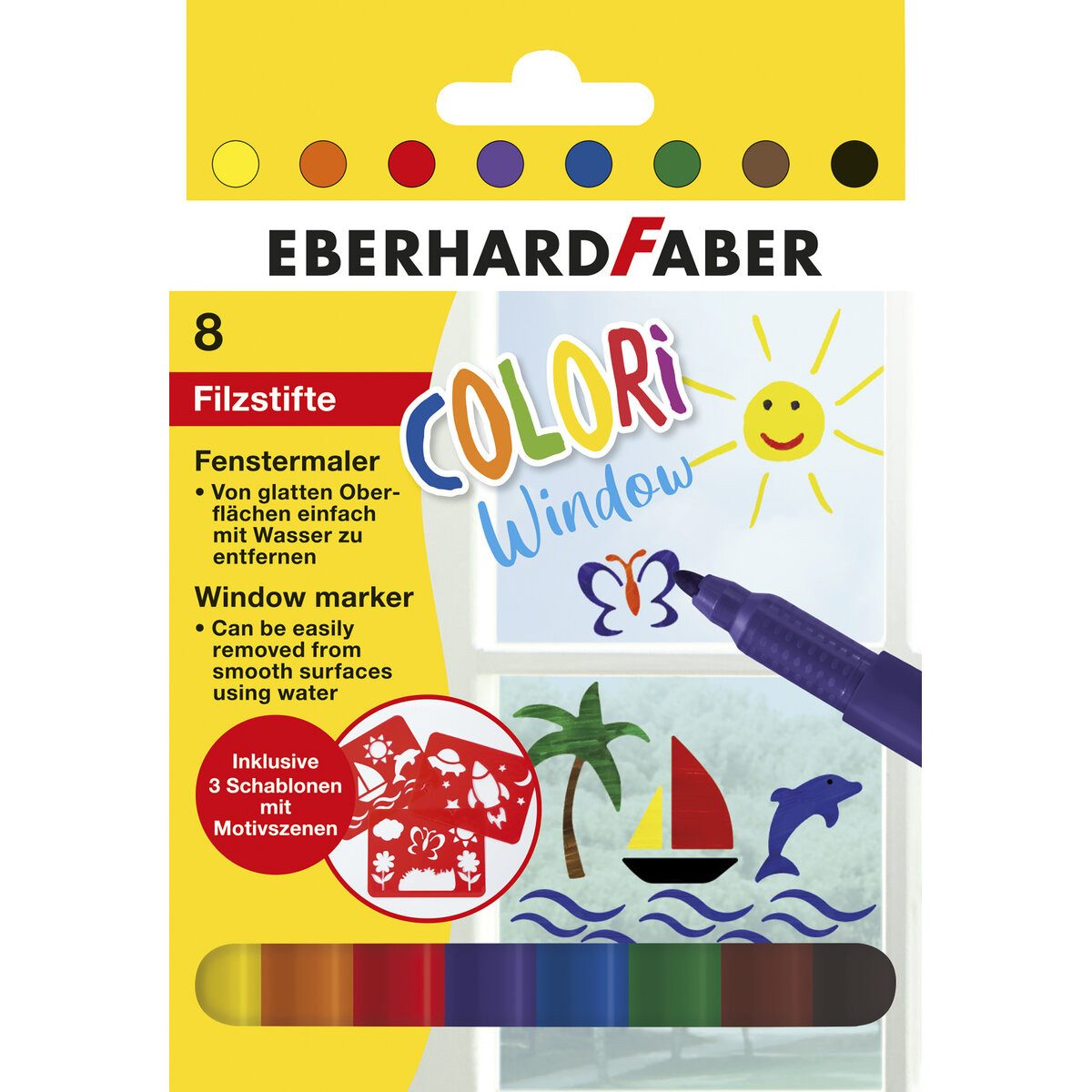 Eberhard Faber Filzstift Windowmarker Colori - 1-2 mm 8 Farben sortiert Kartonetui. Packung mit