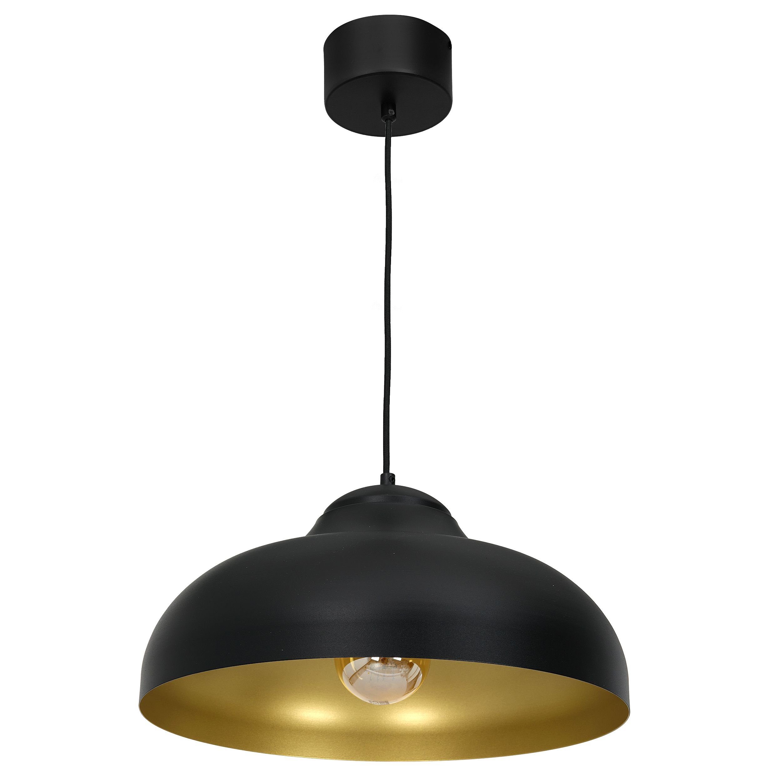 Licht-Erlebnisse Pendelleuchte MIRA, ohne Leuchtmittel, Hängeleuchte E27 Ø 40 cm Schwarz Gold elegant Hängelampe Küche