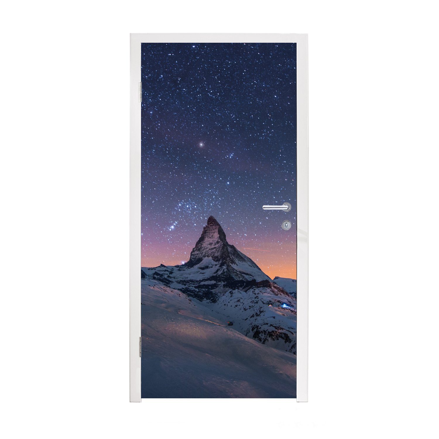MuchoWow Türtapete Alpen - Sternenhimmel - Schnee, Matt, bedruckt, (1 St), Fototapete für Tür, Türaufkleber, 75x205 cm
