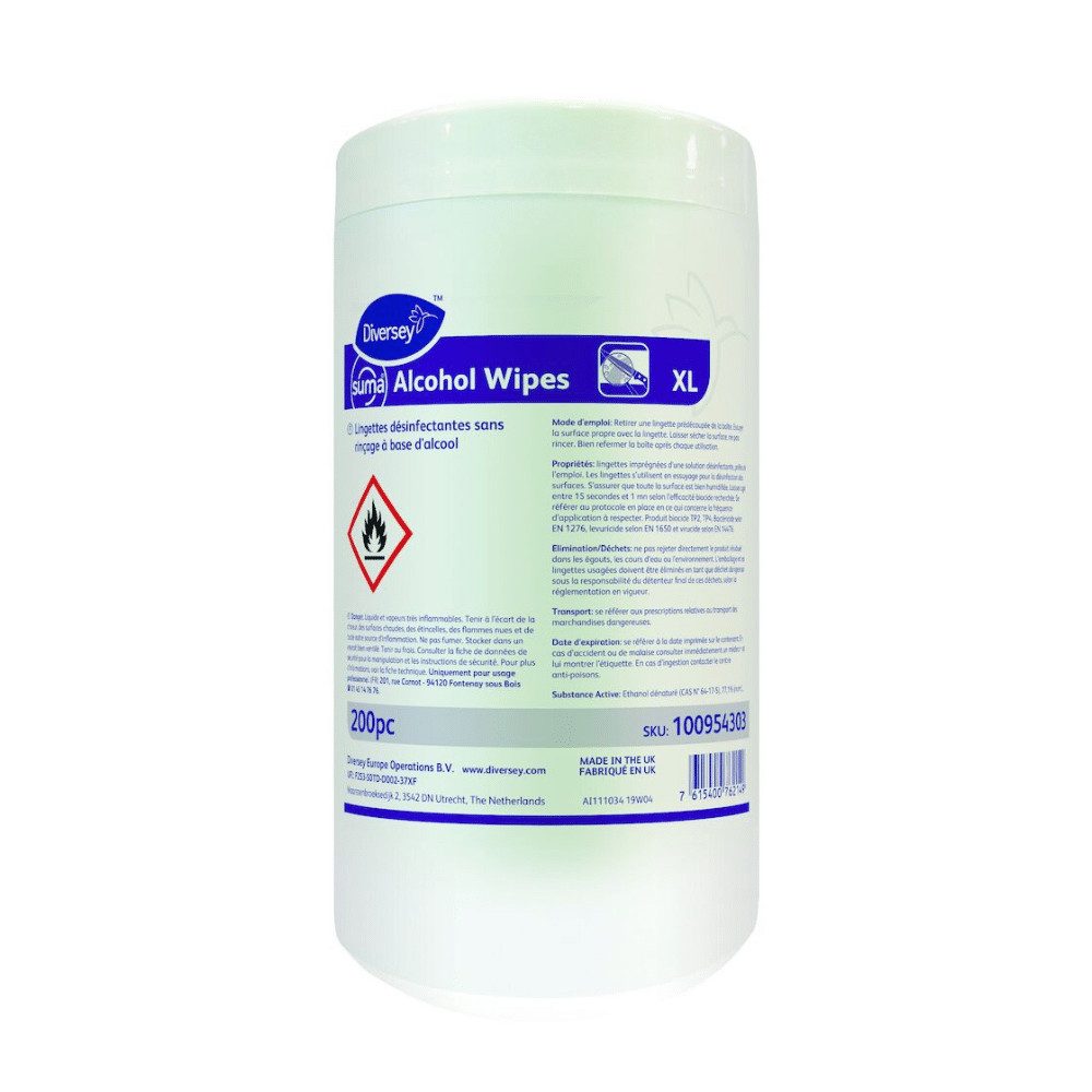 Diversey Feuchttücherbox 12x Suma Alcohol Wipes, Gebrauchsfertige, alkoholhaltige