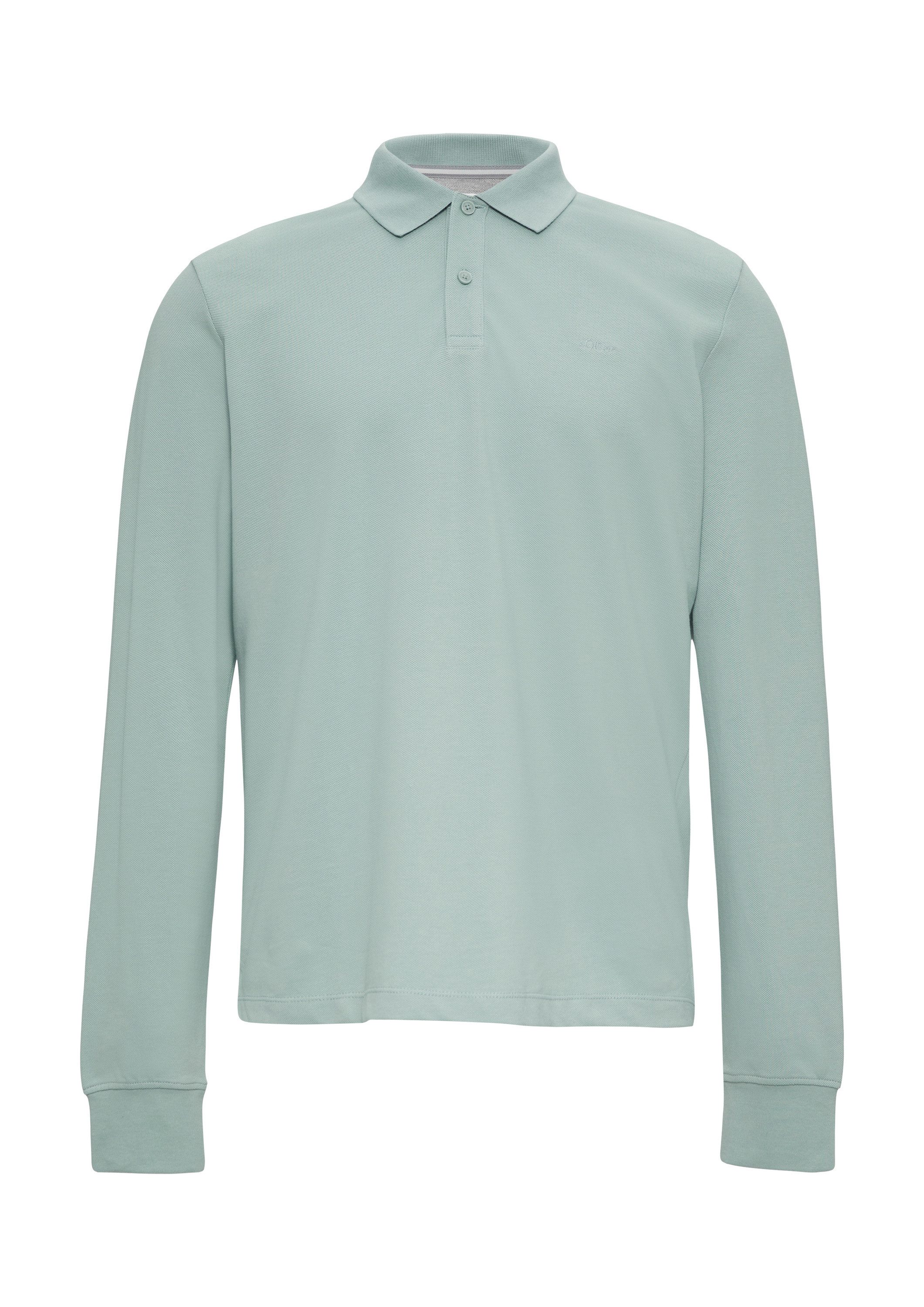 s.Oliver Langarmshirt Polo-Shirt Poloshirt aus Piqué mit Logo-Stickerei