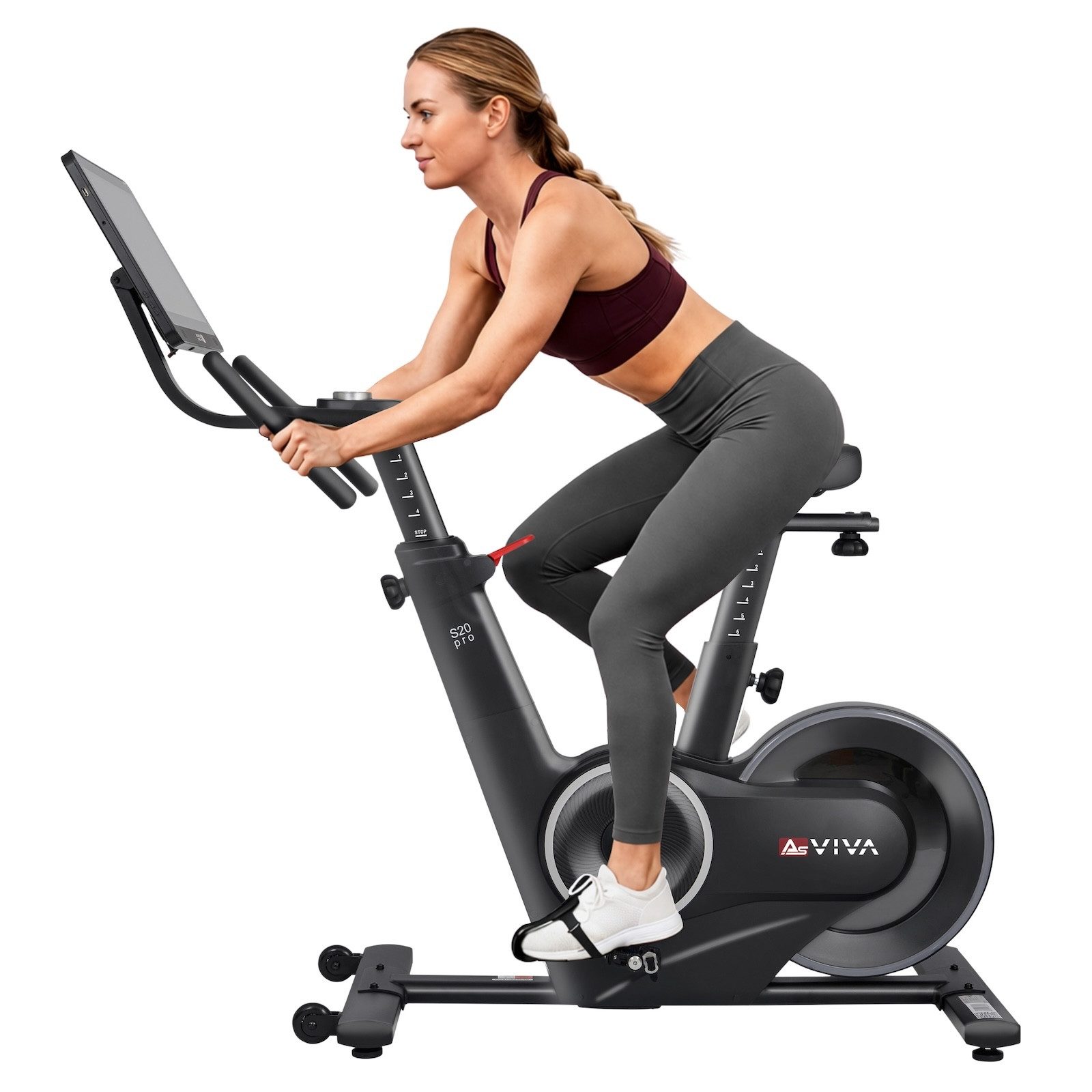 AsVIVA Speedbike S20 - Indoor Cycle mit 21,5" TFT-Touchdisplay, Fitness-App kompatibel, automatischer Widerstand, 20 kg Schwungrad, Dual-Steuerung