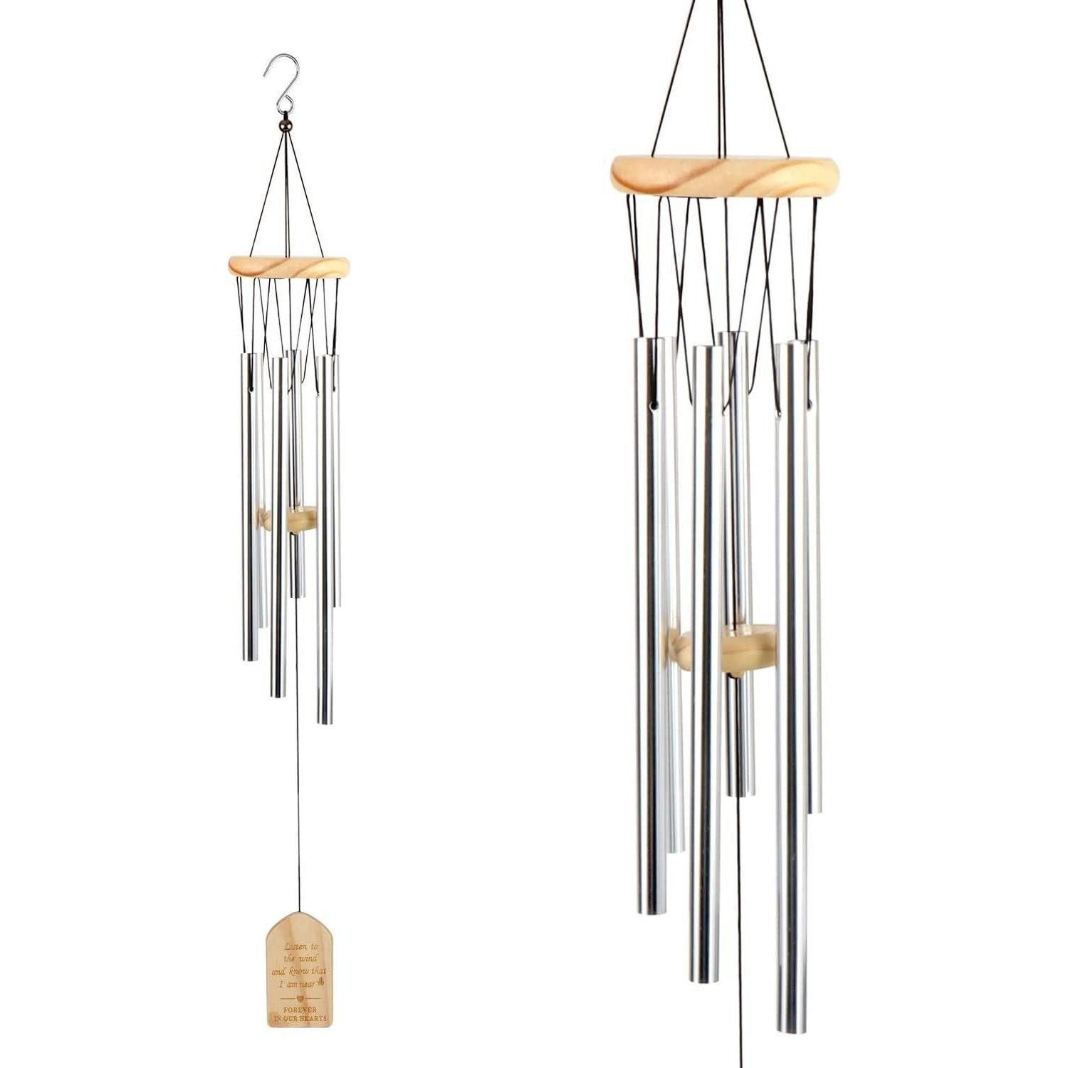 YiliYa Windspiel Windspiele für Draußen Aluminium 6 Röhren Gartendeko Silber