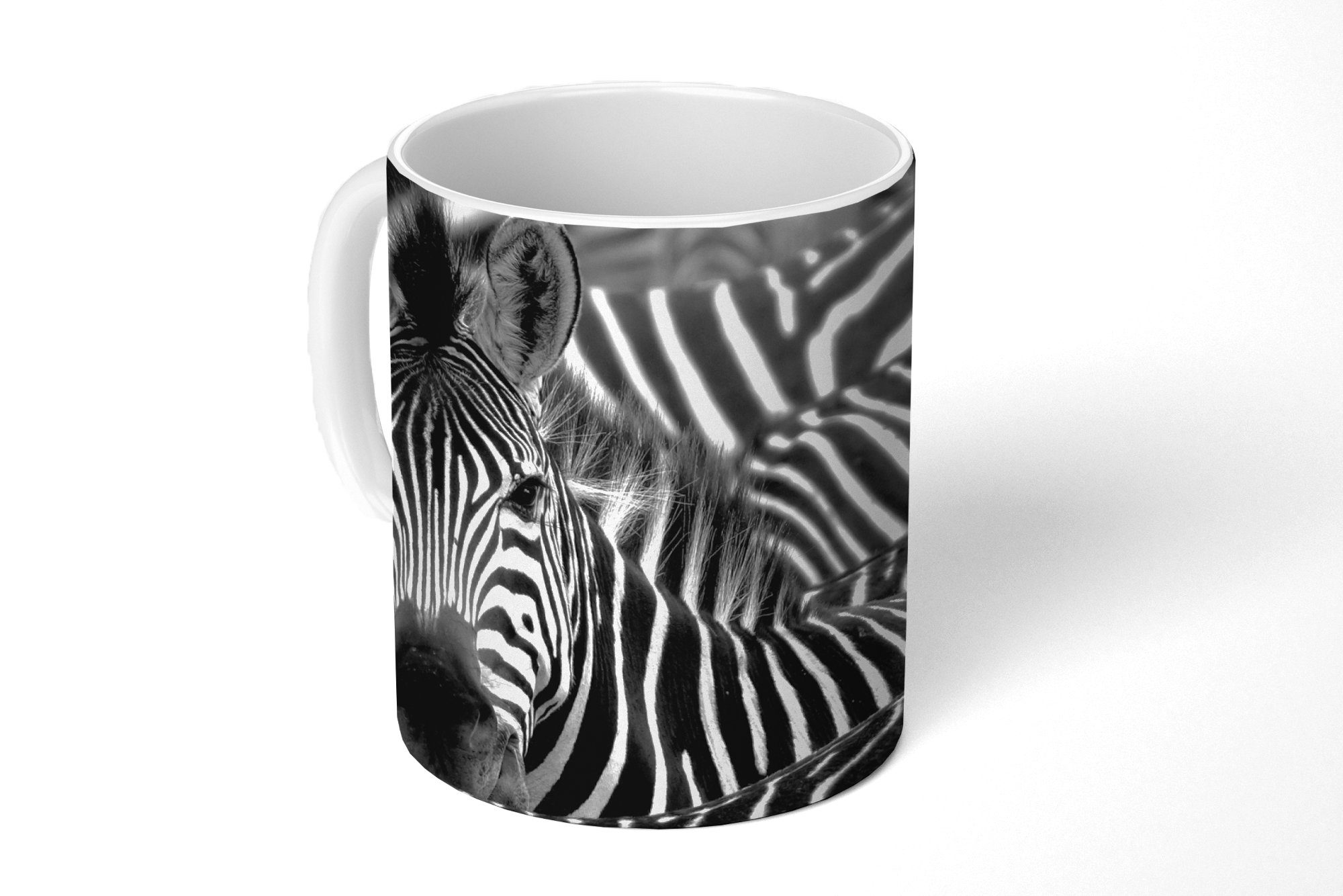 schwarz-weiß Becher, Geschenk Zebra Keramik, Fotodruck, Teetasse, Kaffeetassen, Teetasse, Tasse MuchoWow