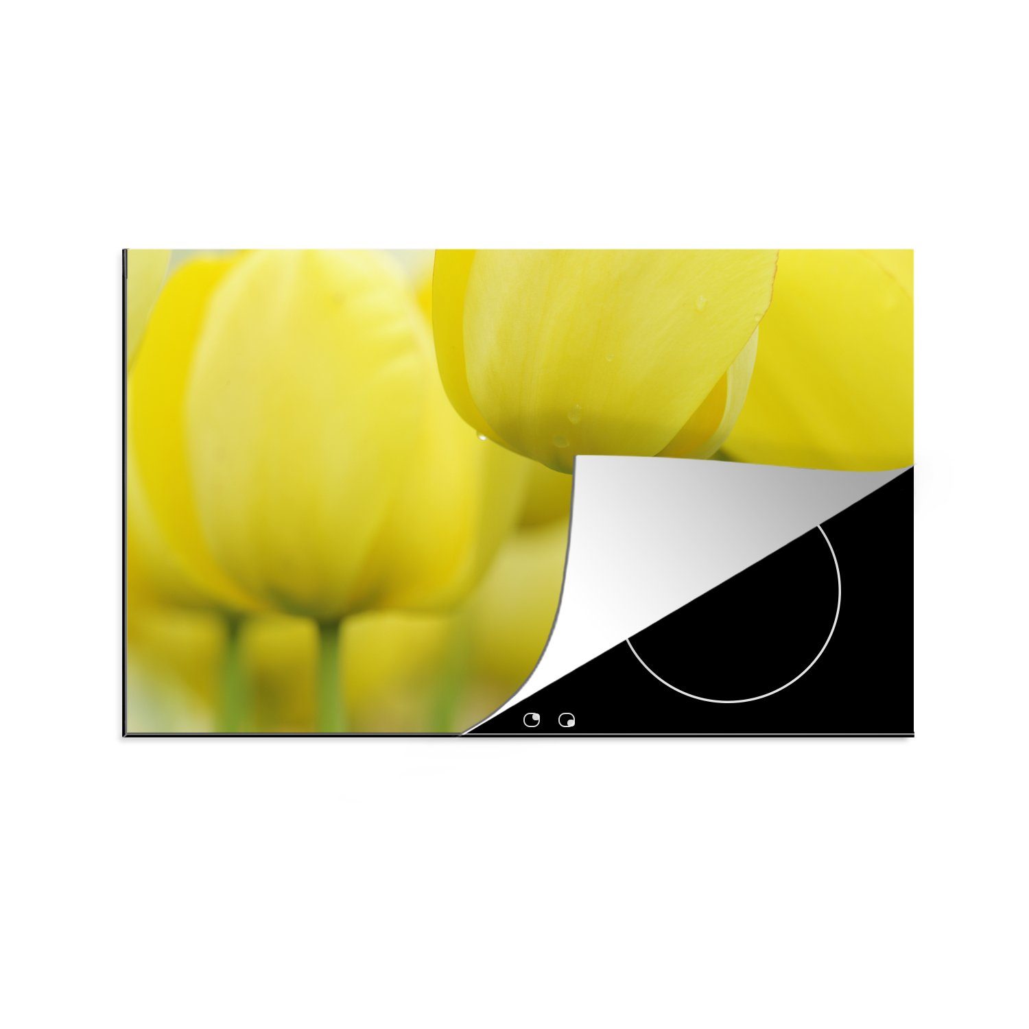 MuchoWow Herdblende-/Abdeckplatte Nahaufnahme von gelben Tulpen, Vinyl, (1 tlg), 81x52 cm, Induktionskochfeld Schutz für die küche, Ceranfeldabdeckung
