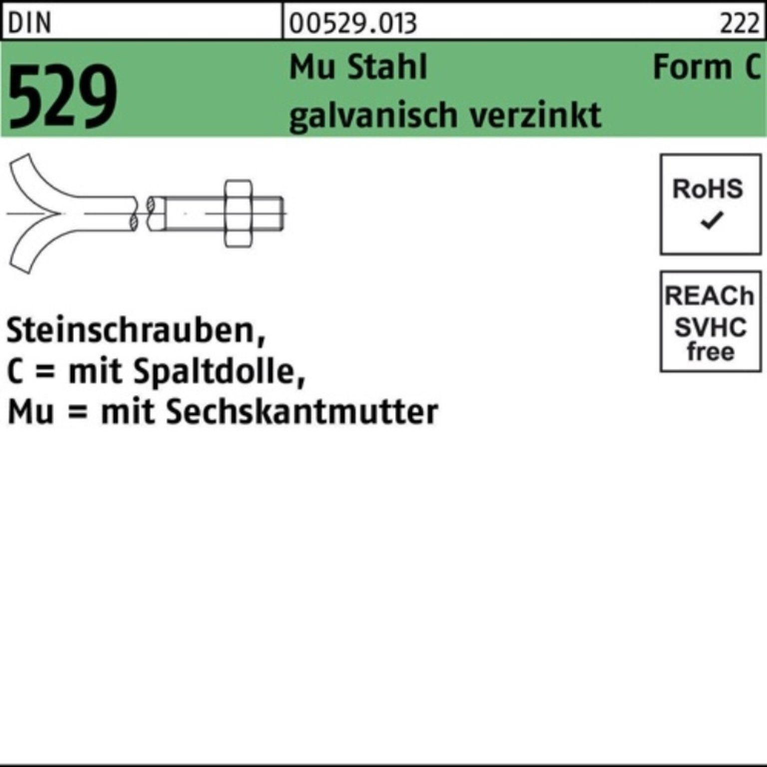 Reyher Schraube 100er 3. Spaltdolle/6-ktmutter 529 Steinschraube Mu DIN Pack CM 12x180