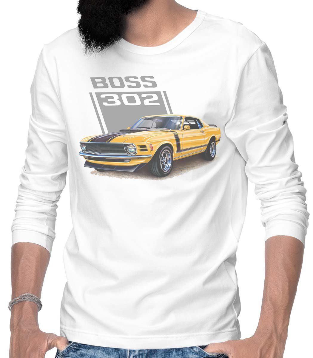 On Weiß American T-Shirt / Herren Longsleeve Motiv Car Auto Muscle Wheels US-Car mit Rebel Langarm