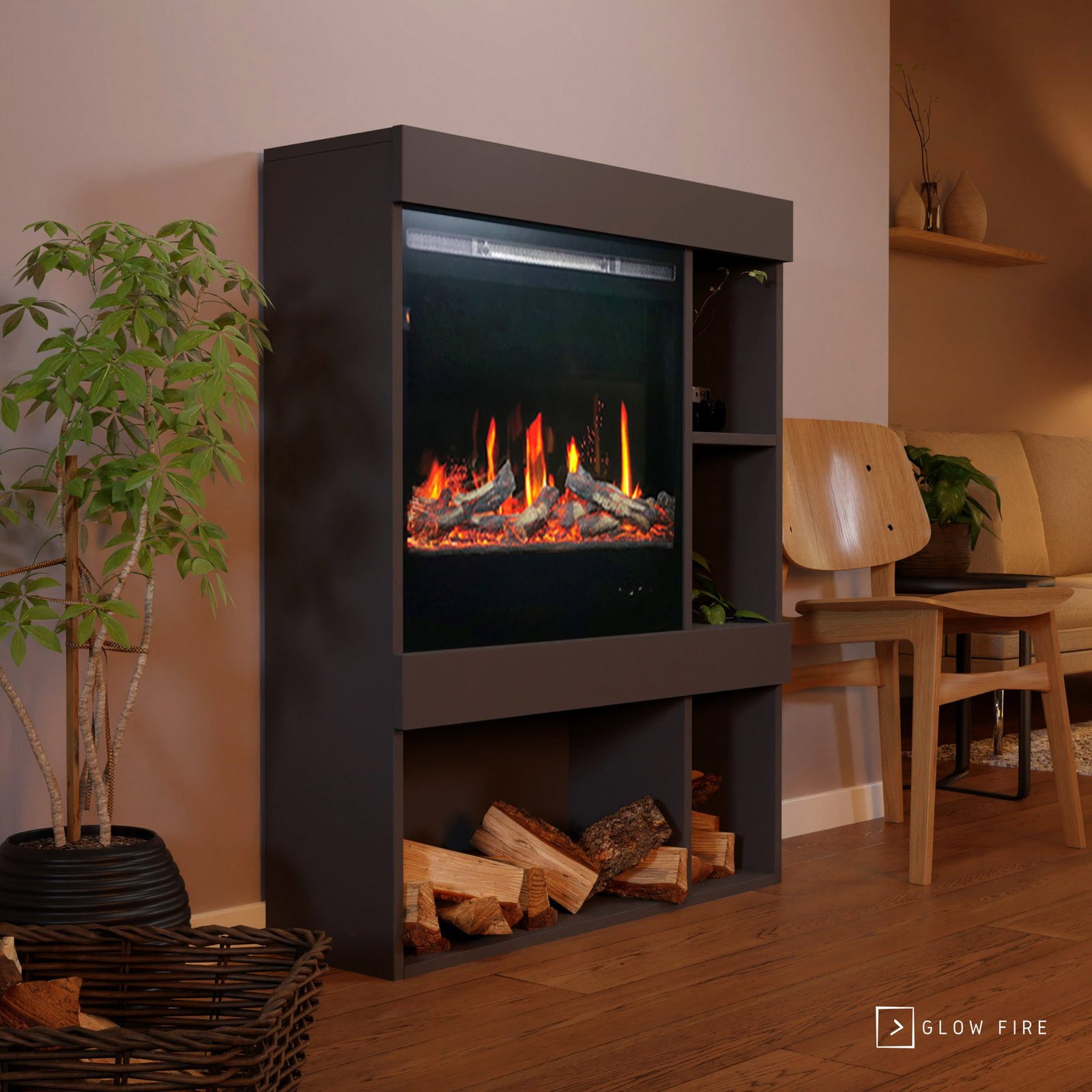 GLOW FIRE Elektrokamin Glow Fire SCM-3 Elektrokamin Screen Motion, Elektrischer Kamin mit Fernbedienung, Timer, 3D Flammenspiel, LED Feuer