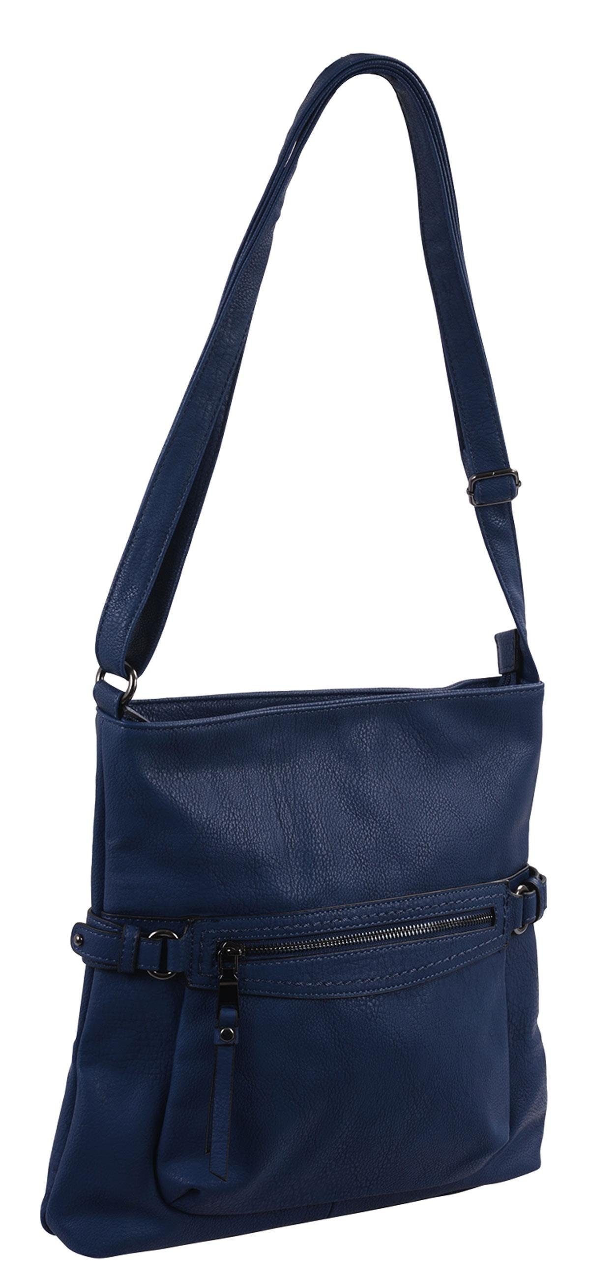 Basic Schultertasche mittlere Reißverschlusstasche mit langem Henkel, dunkelblau
