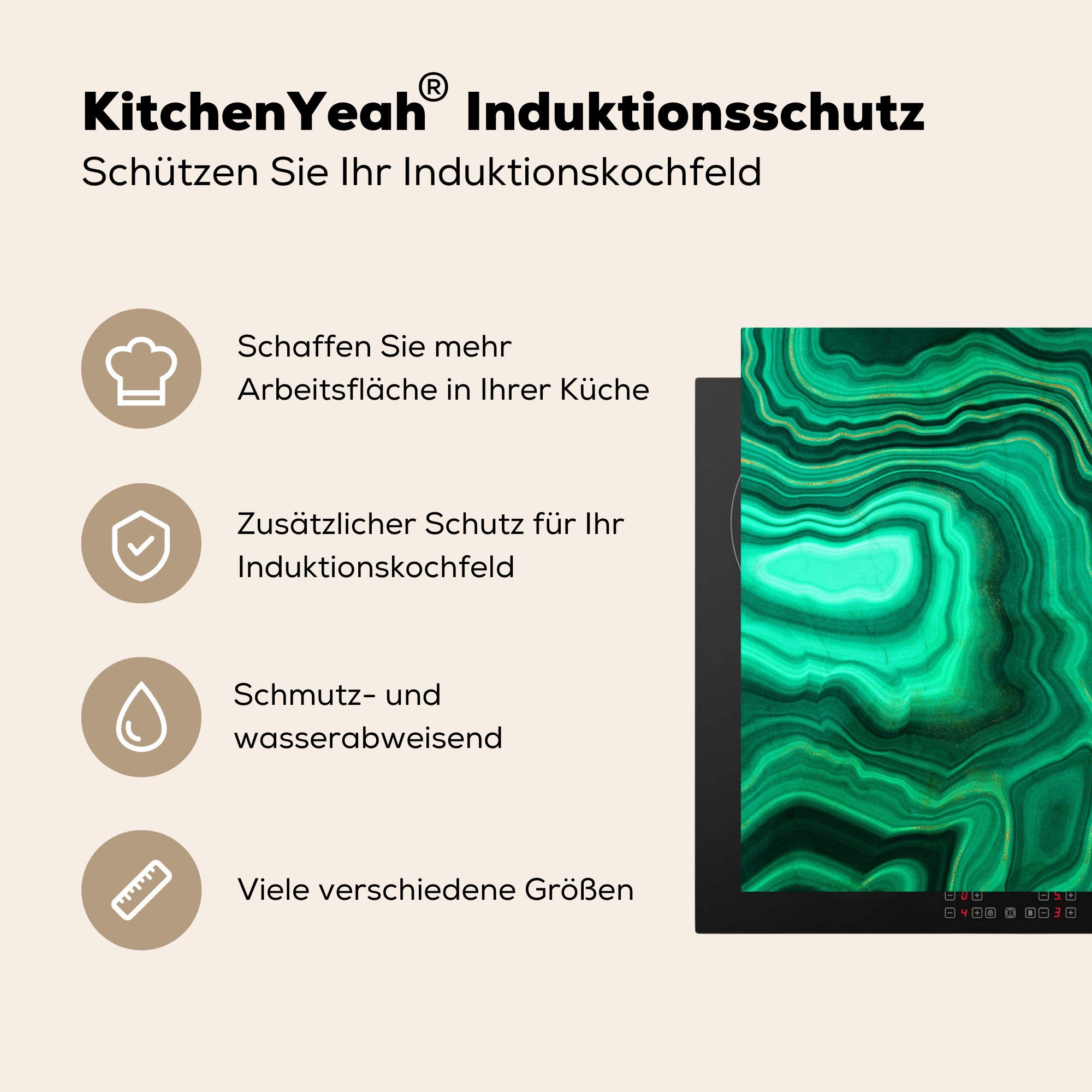 59x51 cm, MuchoWow Grün - Ceranfeldabdeckung - Steine, Induktionskochfeld, Herdblende-/Abdeckplatte Induktionsschutz, (1 - tlg), Achat Geode Vinyl,
